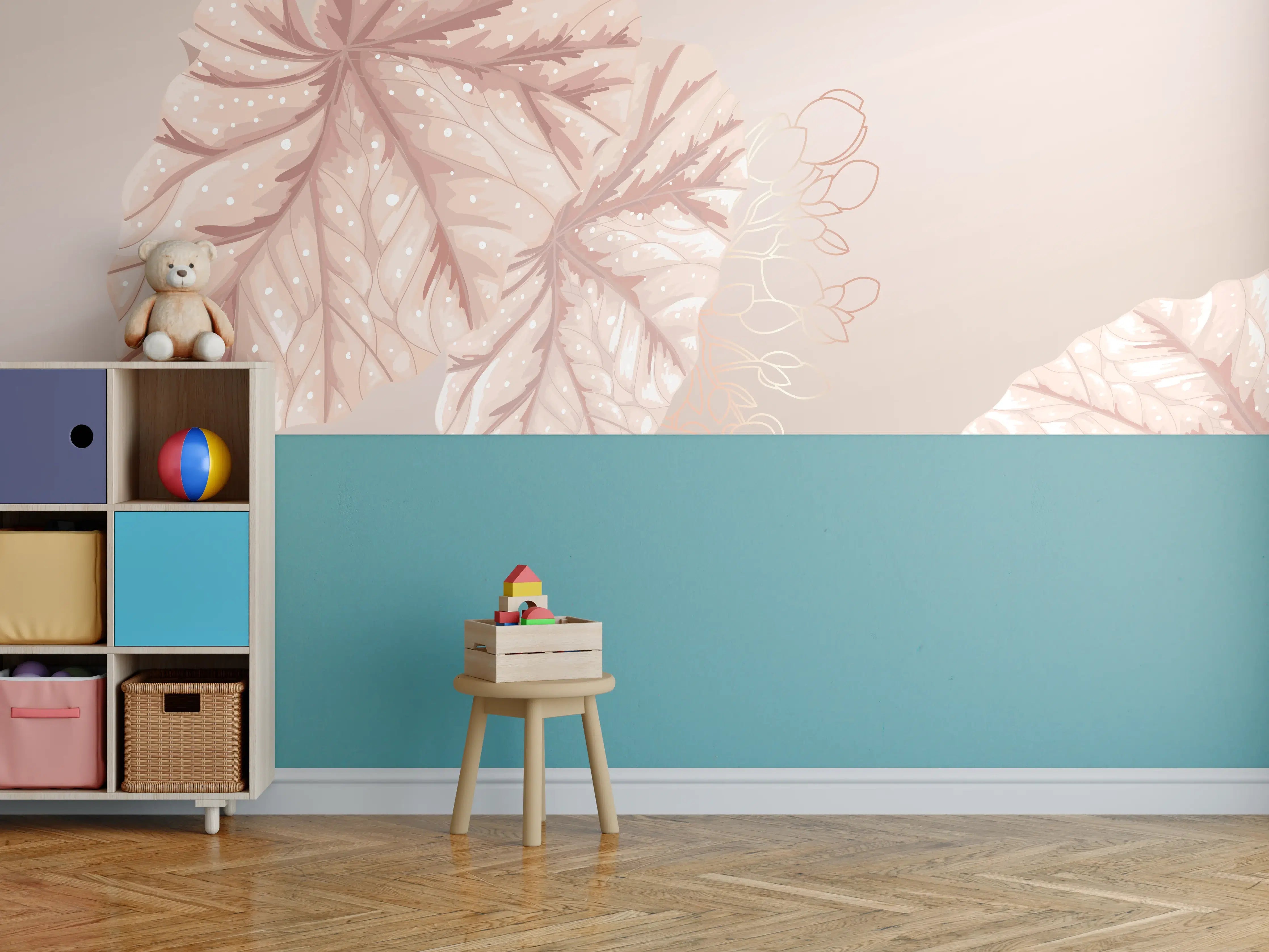 Kinderzimmer Wandgestaltung - Beige Design Blattmuster