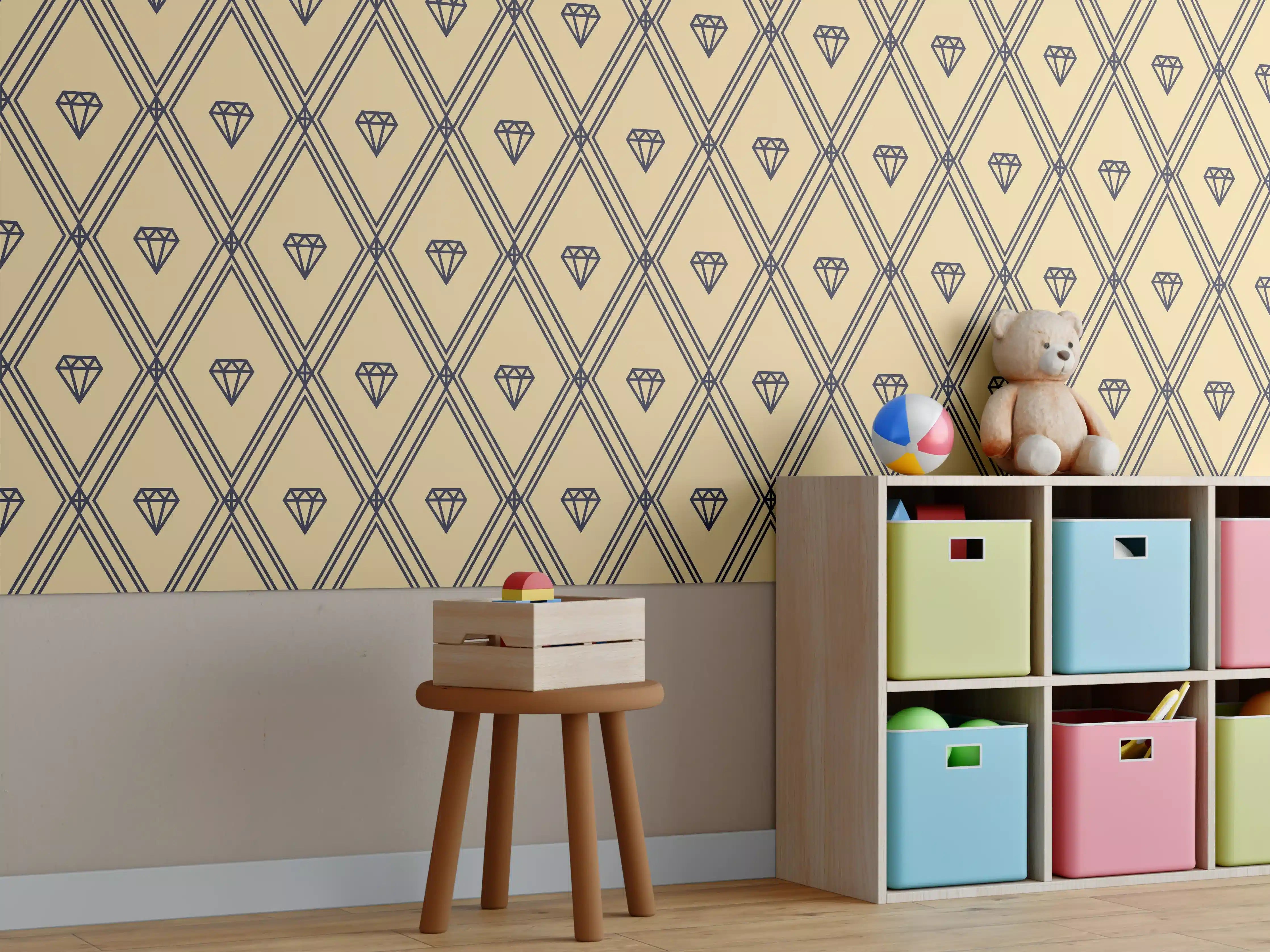 Kinderzimmer Wandgestaltung - Beige Diamantmuster Design