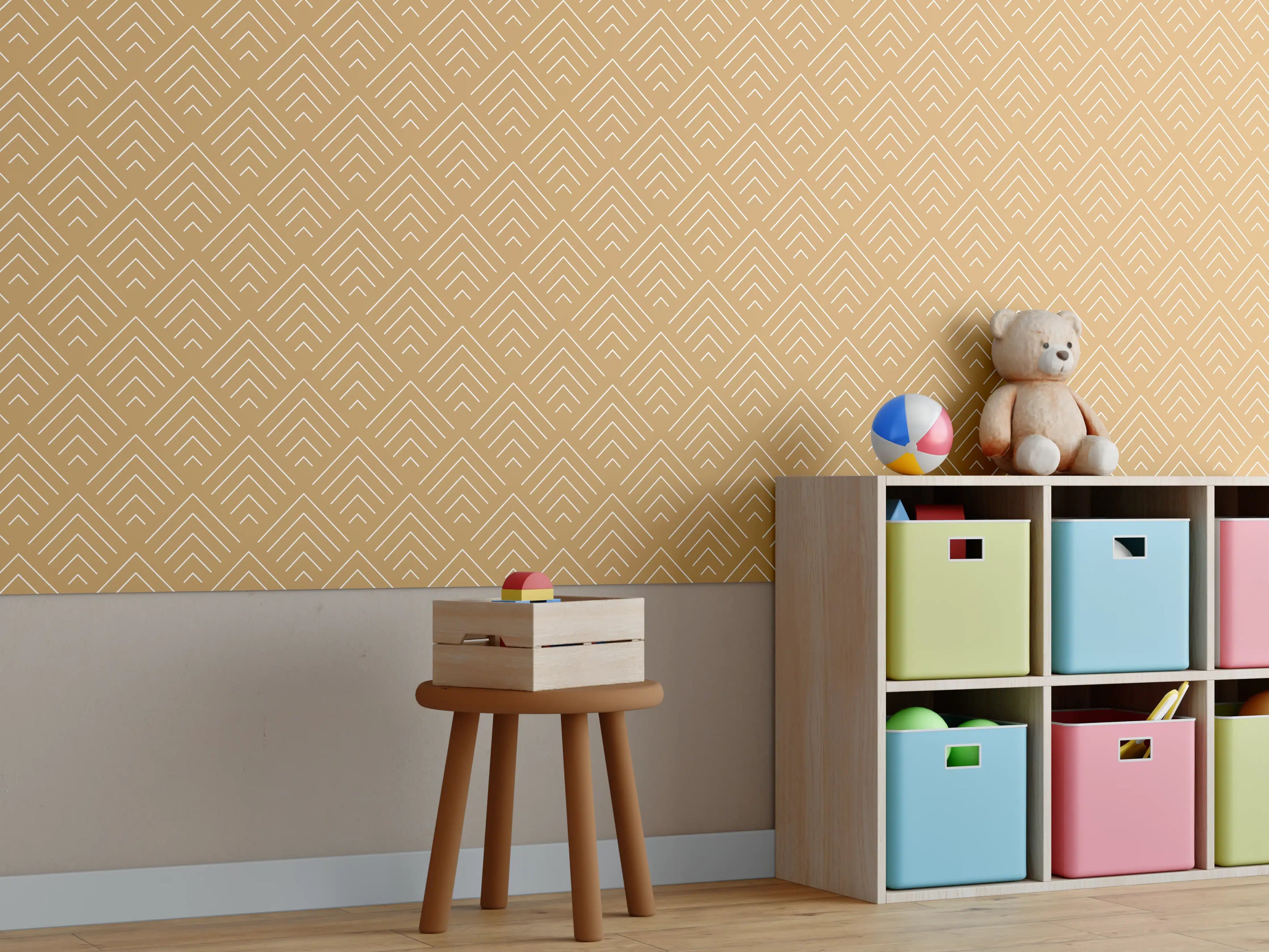 Kinderzimmer Wandgestaltung - Beige Goldene Musterwandgestaltung