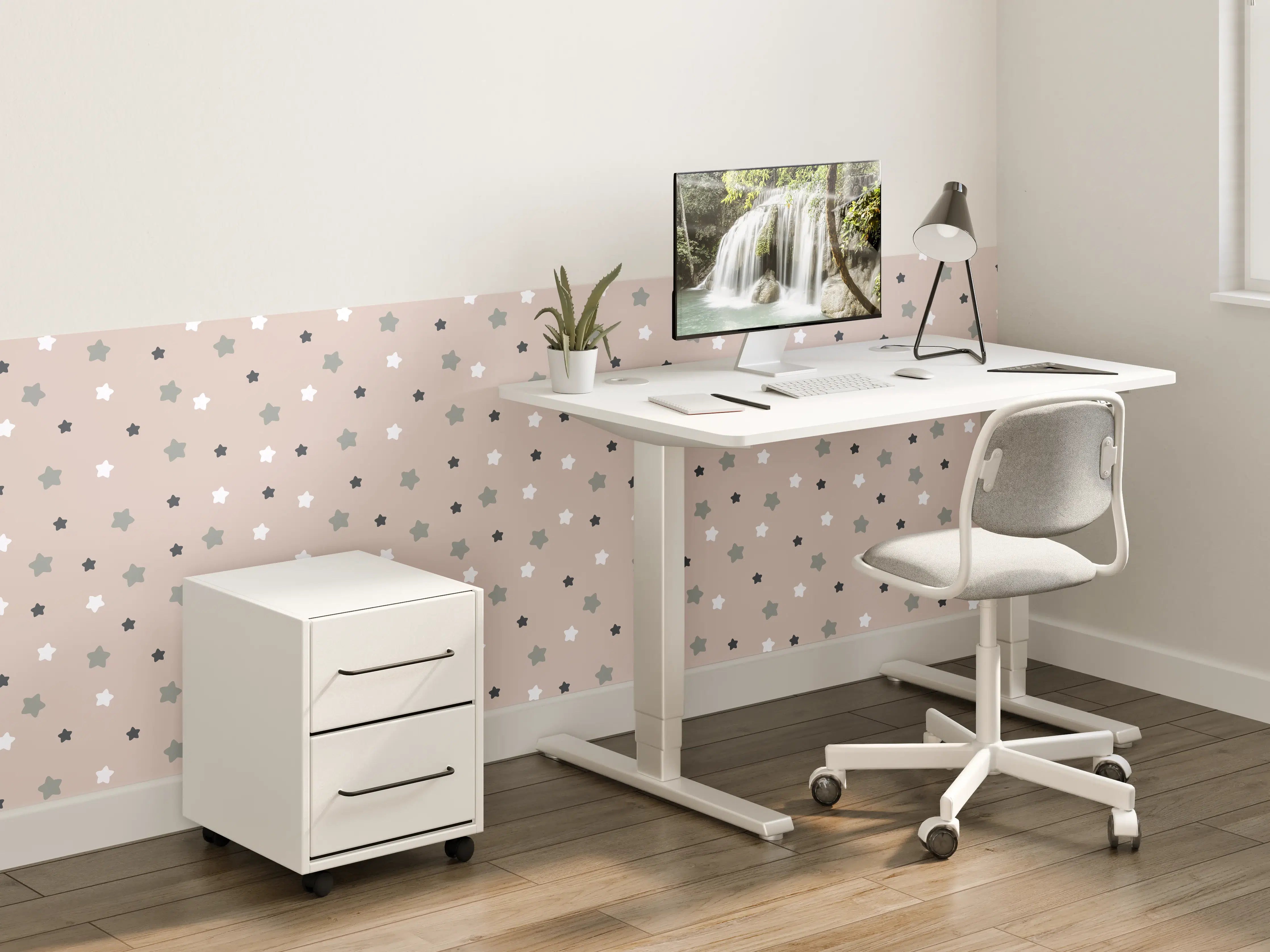 Kinderzimmer Wandgestaltung - Beige Hintergrund mit schwarzen und hellgrauen Sternen