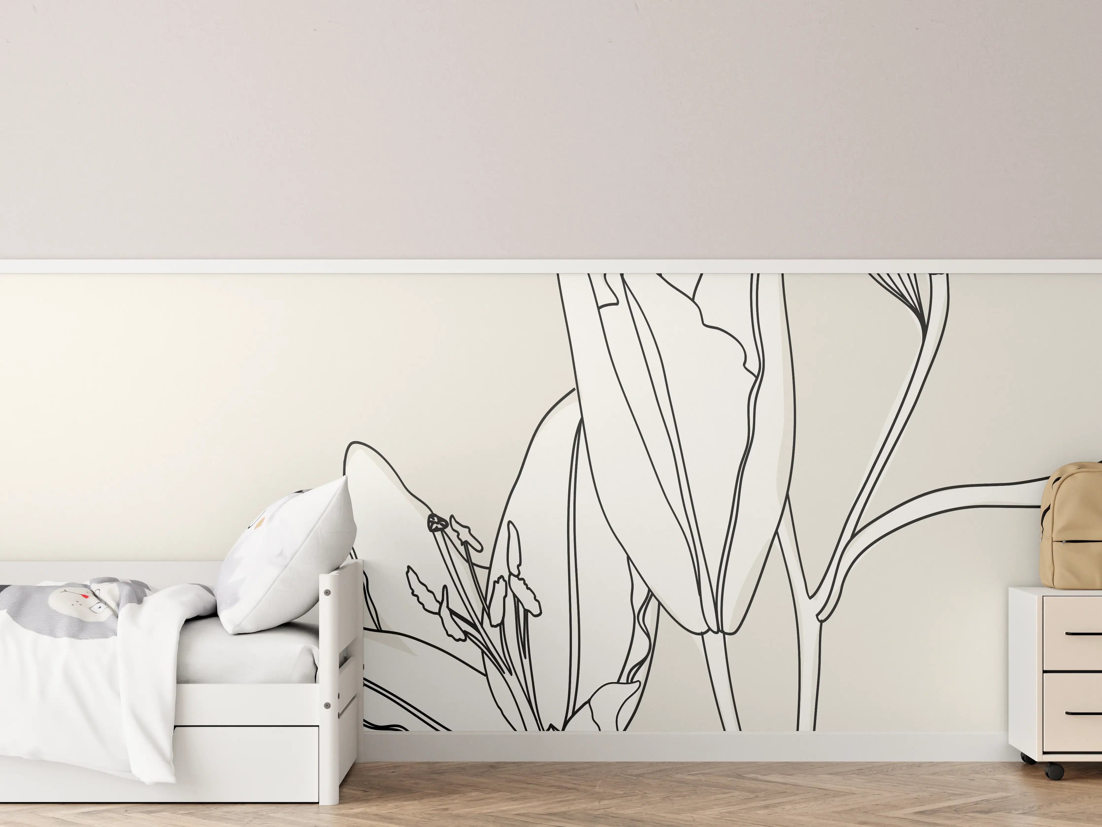 Kinderzimmer Wandgestaltung - Beige Lilien Linienkunst