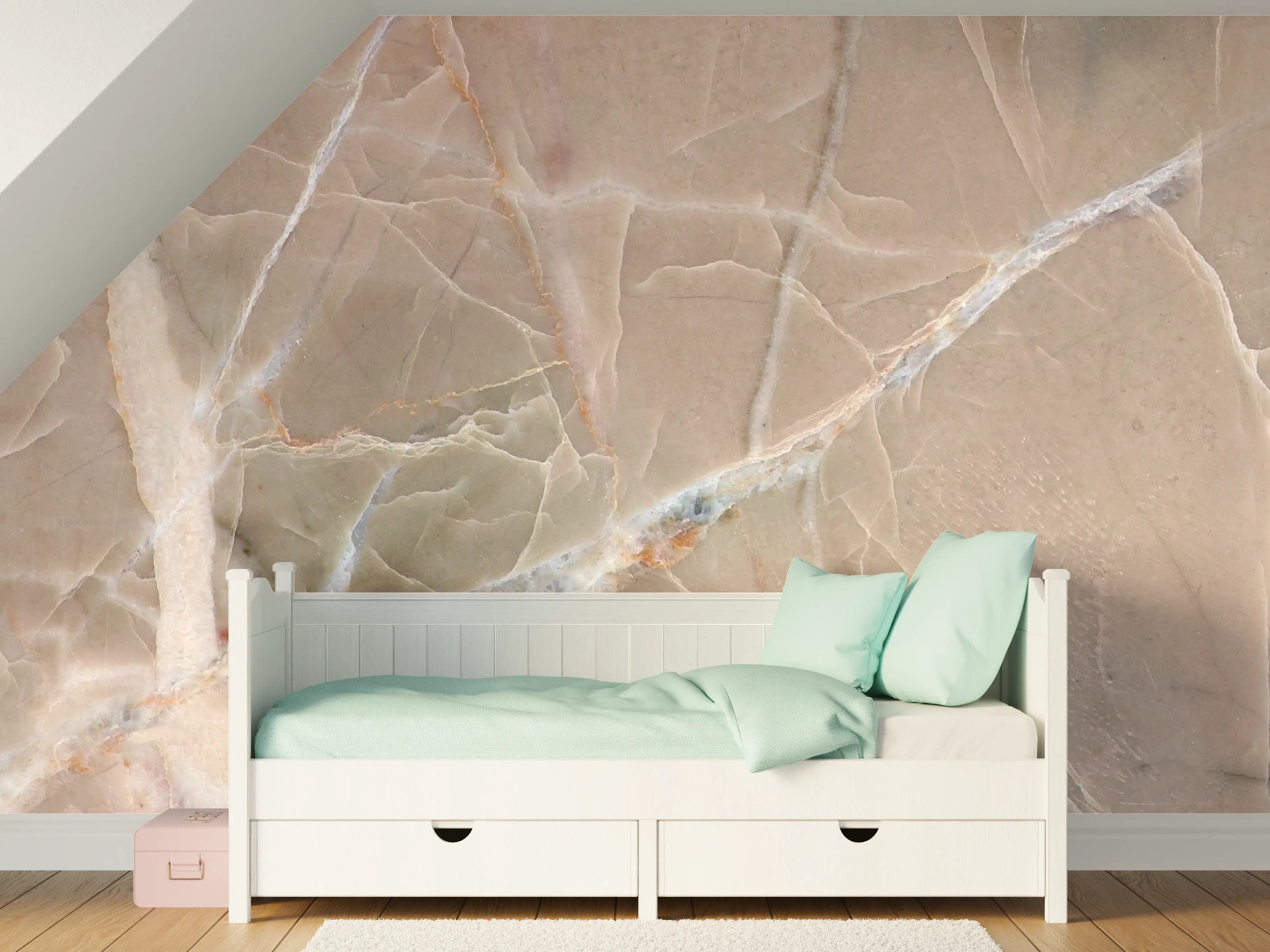 Kinderzimmer Wandgestaltung - Beige Marmor-Textur mit weißen Adern