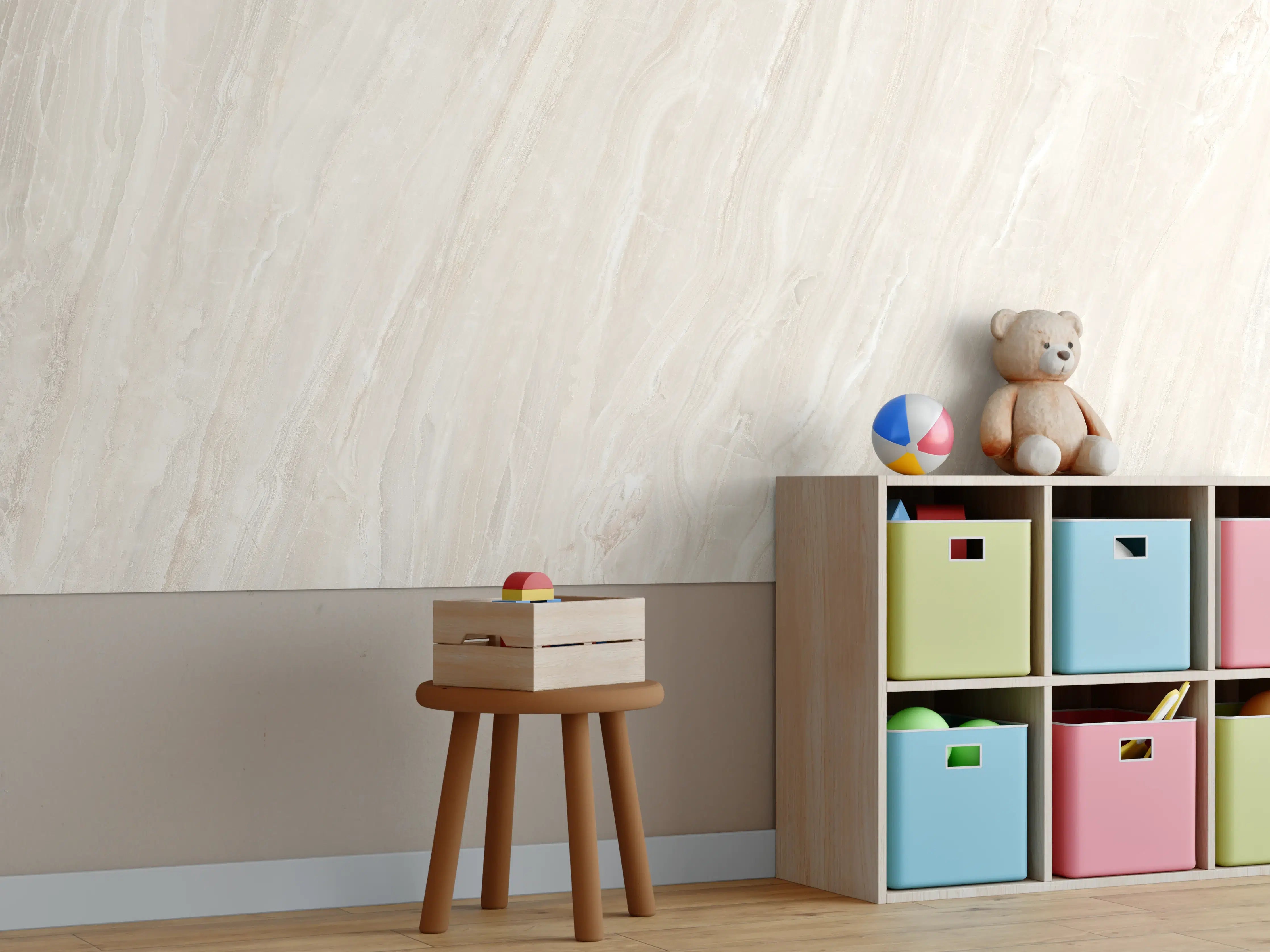 Kinderzimmer Wandgestaltung - Beige Marmorstruktur in Nahaufnahme