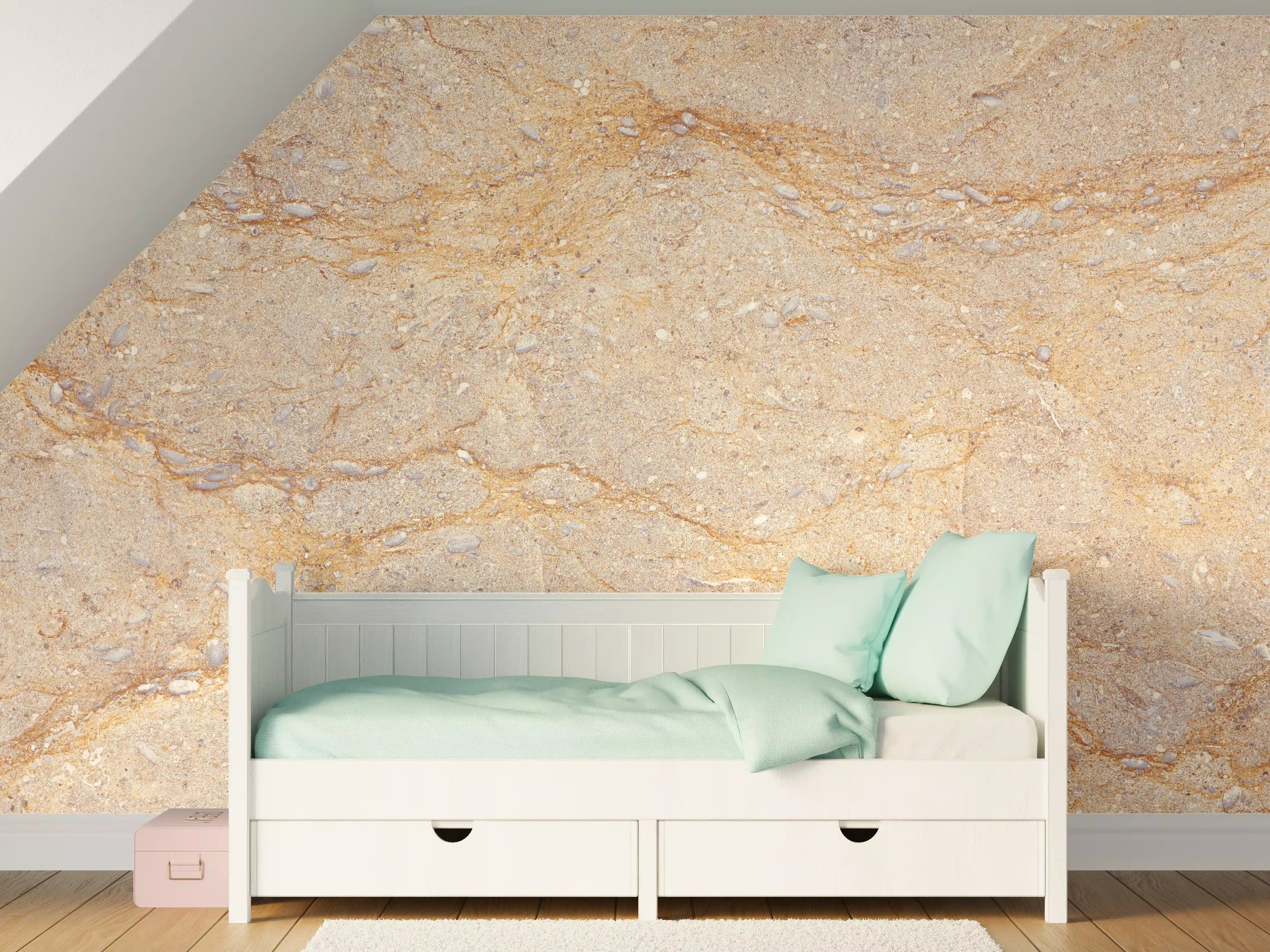 Kinderzimmer Wandgestaltung - Beige Marmorstruktur mit goldenen Adern