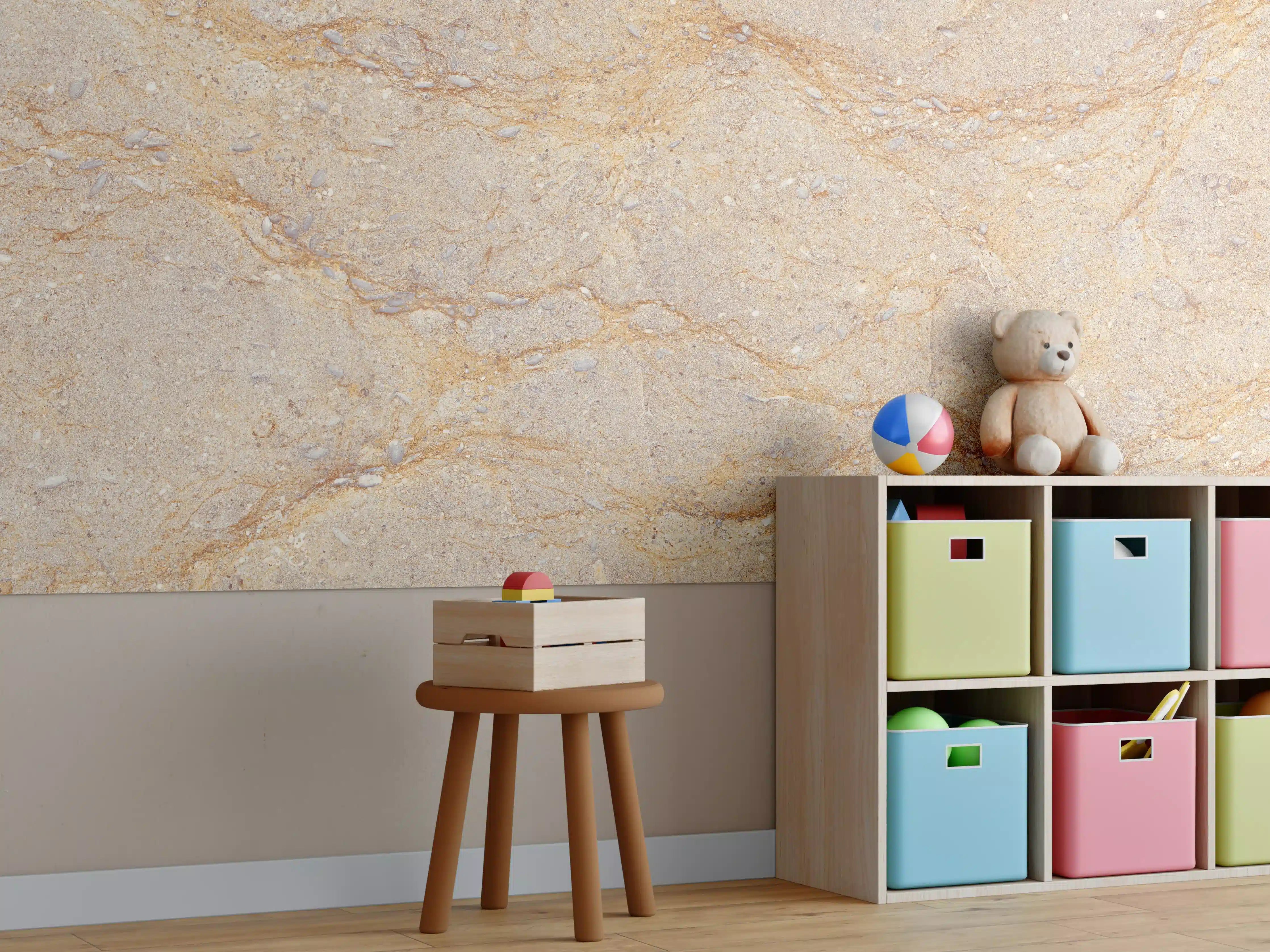 Kinderzimmer Wandgestaltung - Beige Marmorstruktur mit goldenen Adern