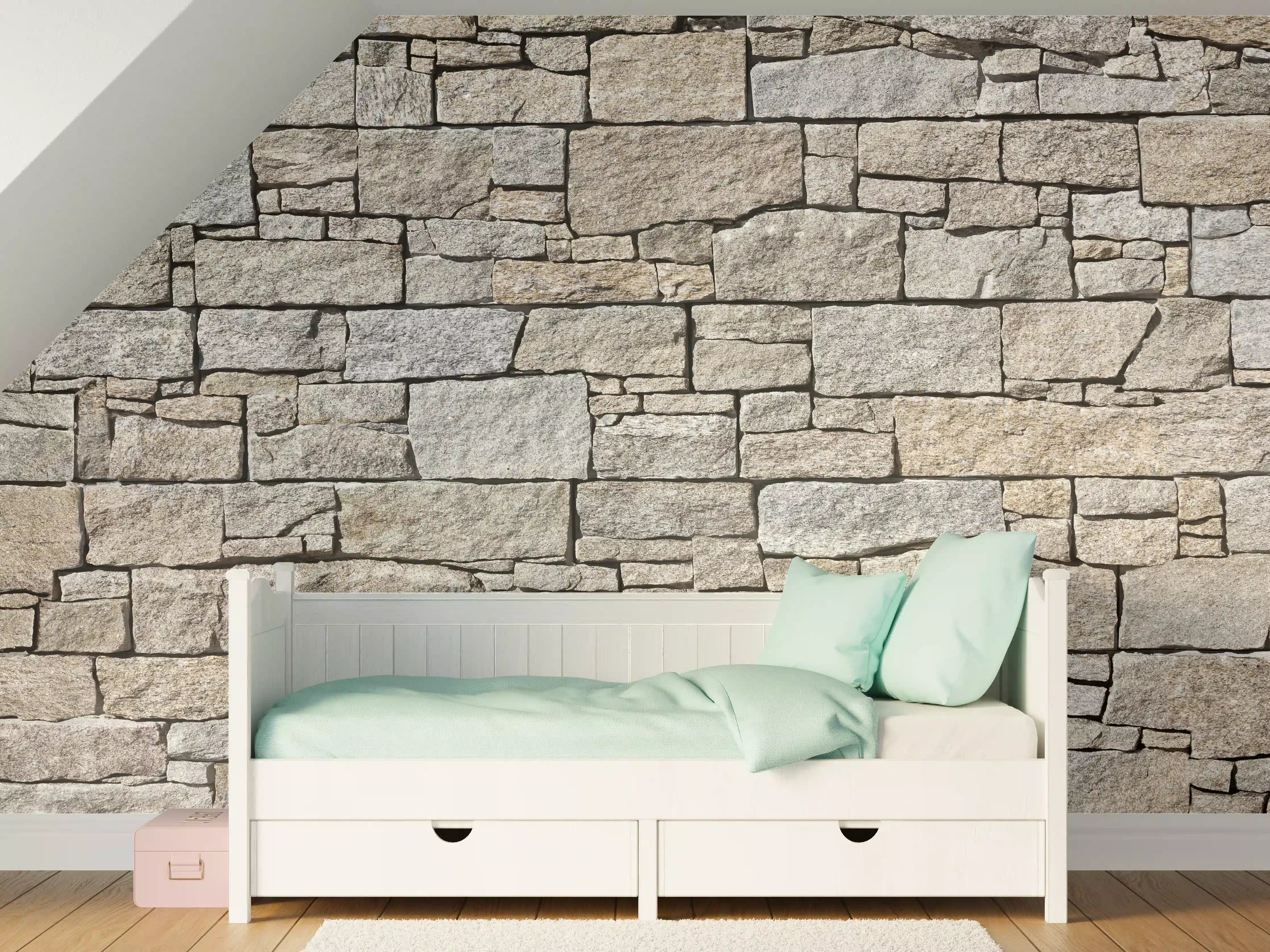 Kinderzimmer Wandgestaltung - Beige Natursteinmauer Struktur