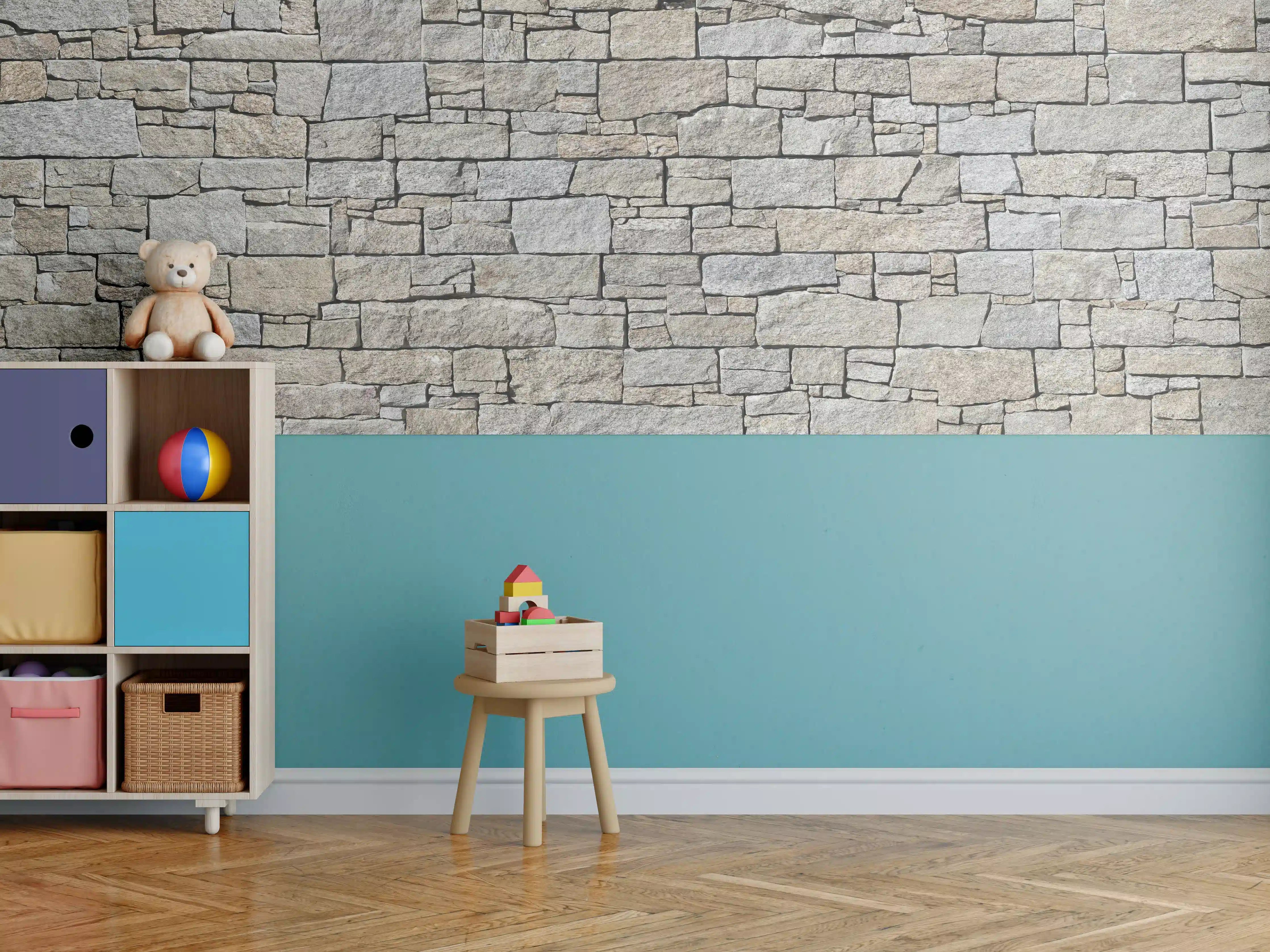 Kinderzimmer Wandgestaltung - Beige Natursteinmauer Struktur