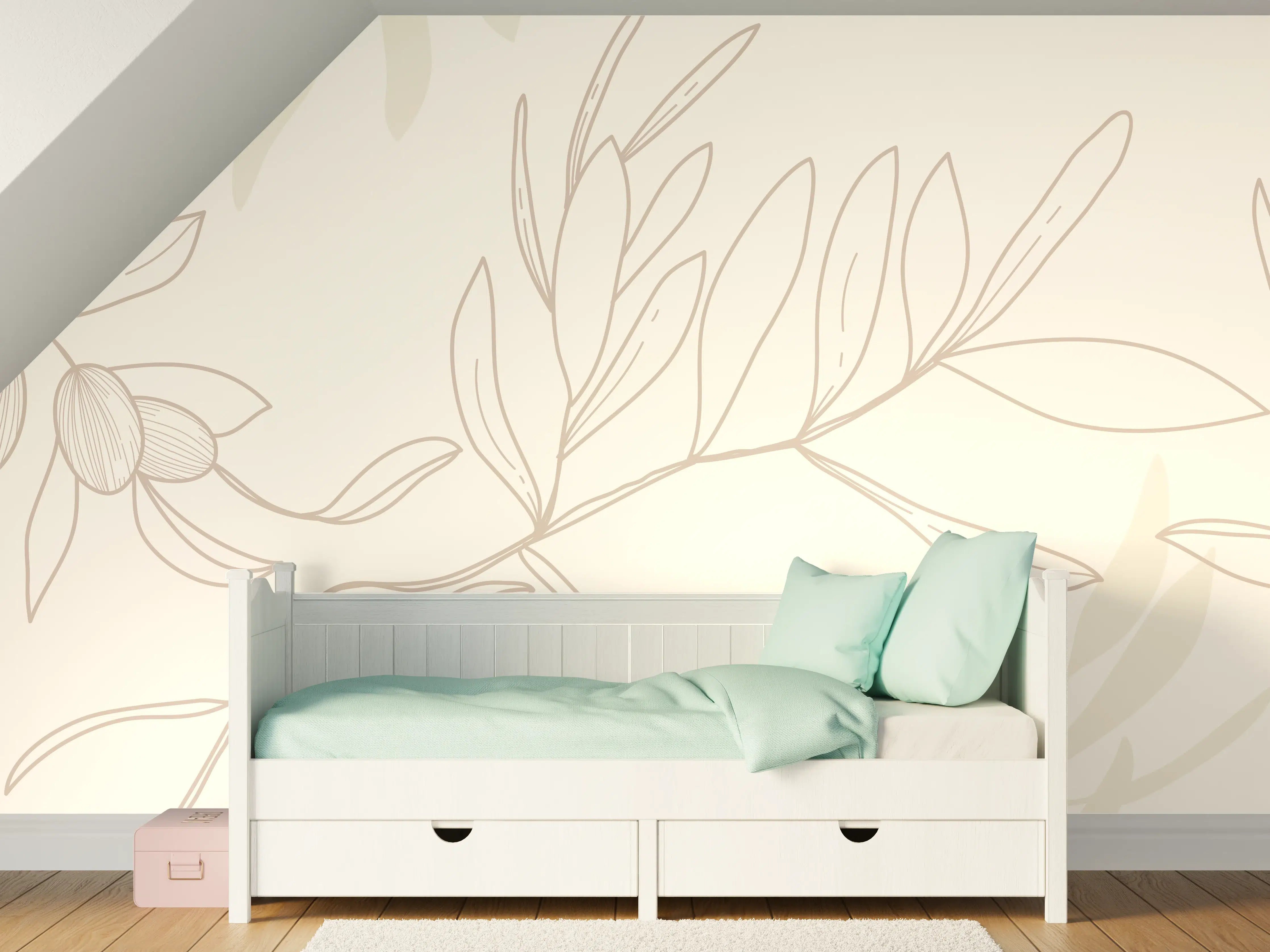 Kinderzimmer Wandgestaltung - Beige Pflanzenlinien Muster