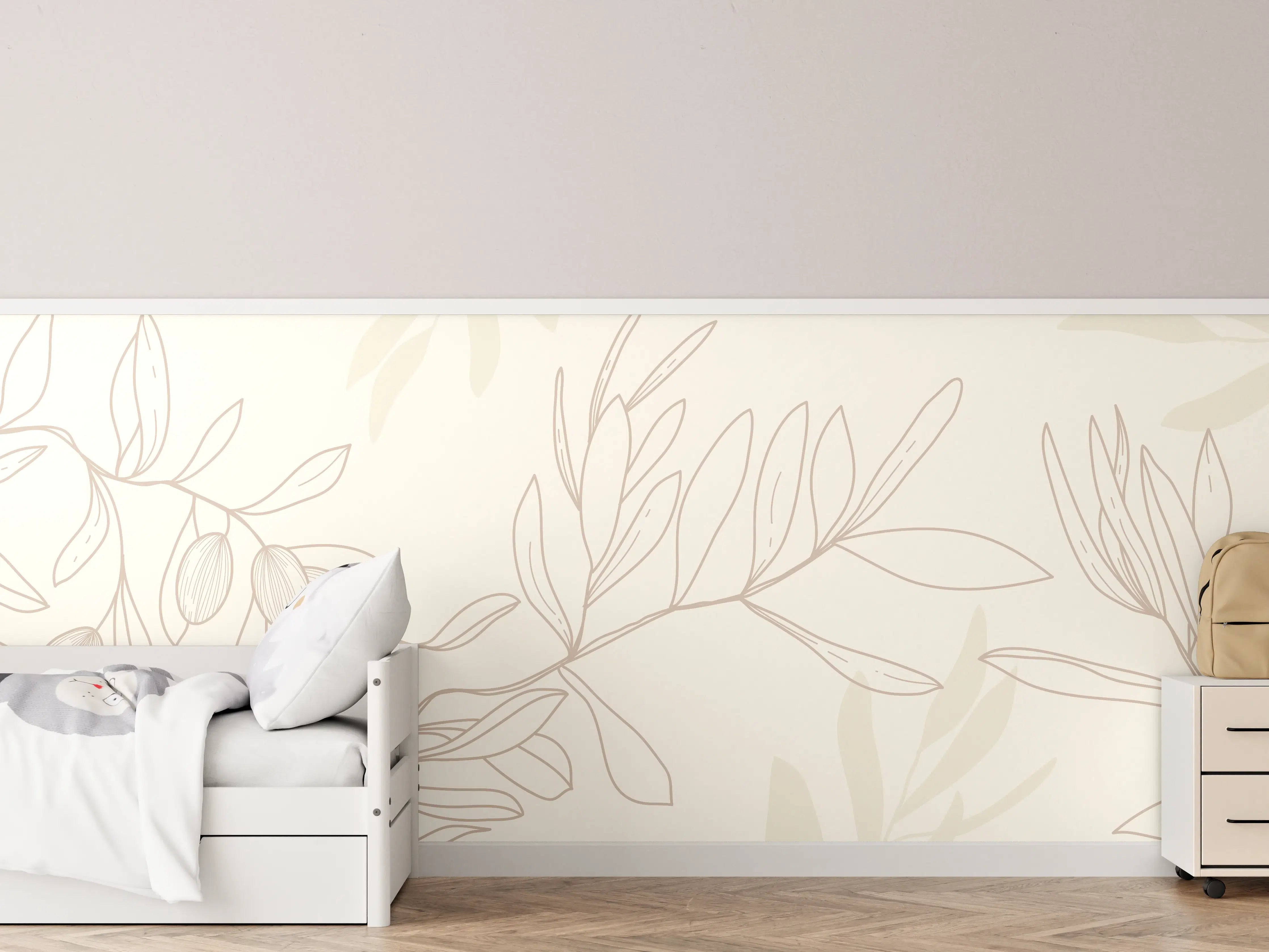 Kinderzimmer Wandgestaltung - Beige Pflanzenlinien Muster