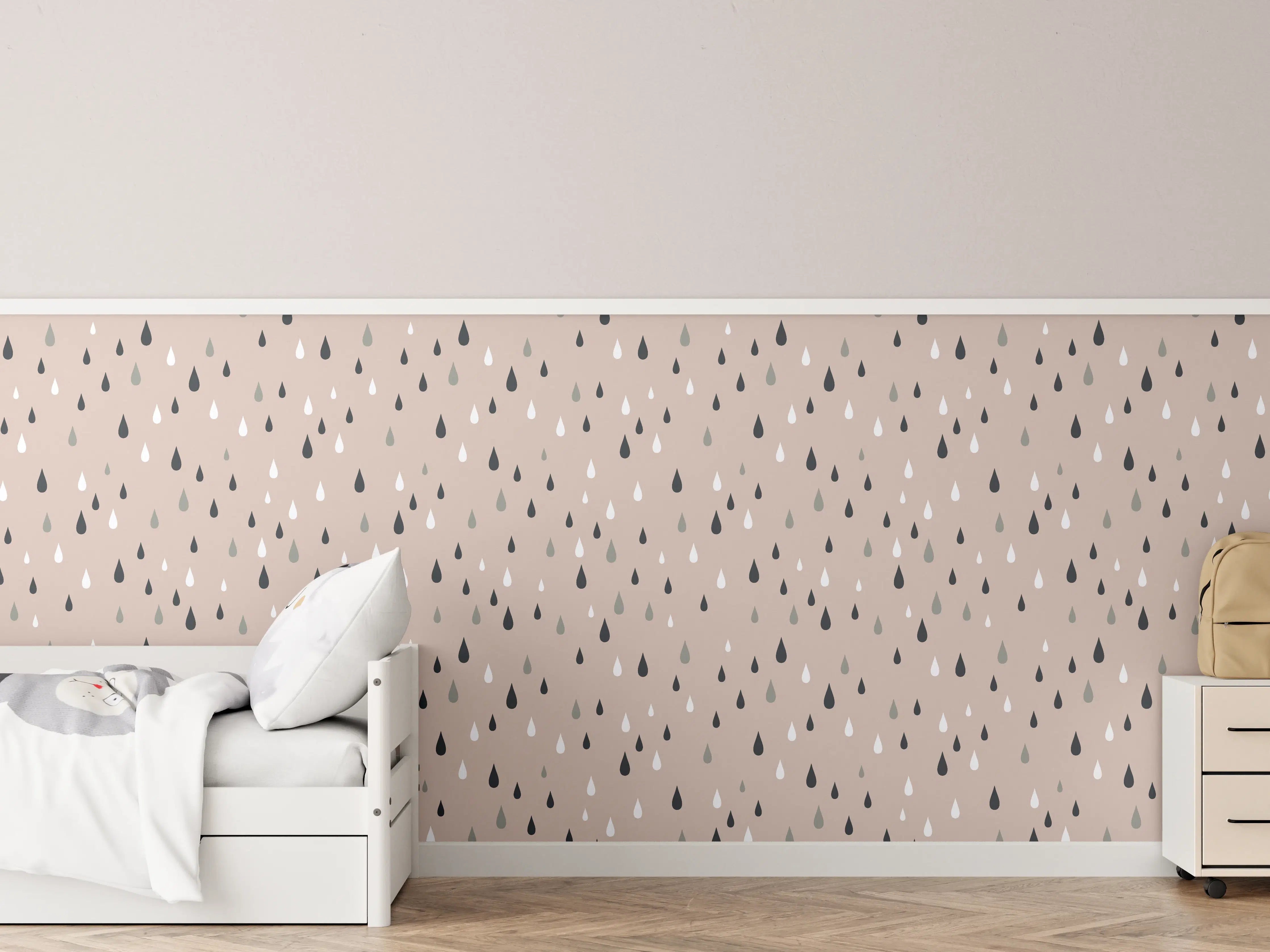Kinderzimmer Wandgestaltung - Beige Wand mit schwarzen und weißen Regentropfen