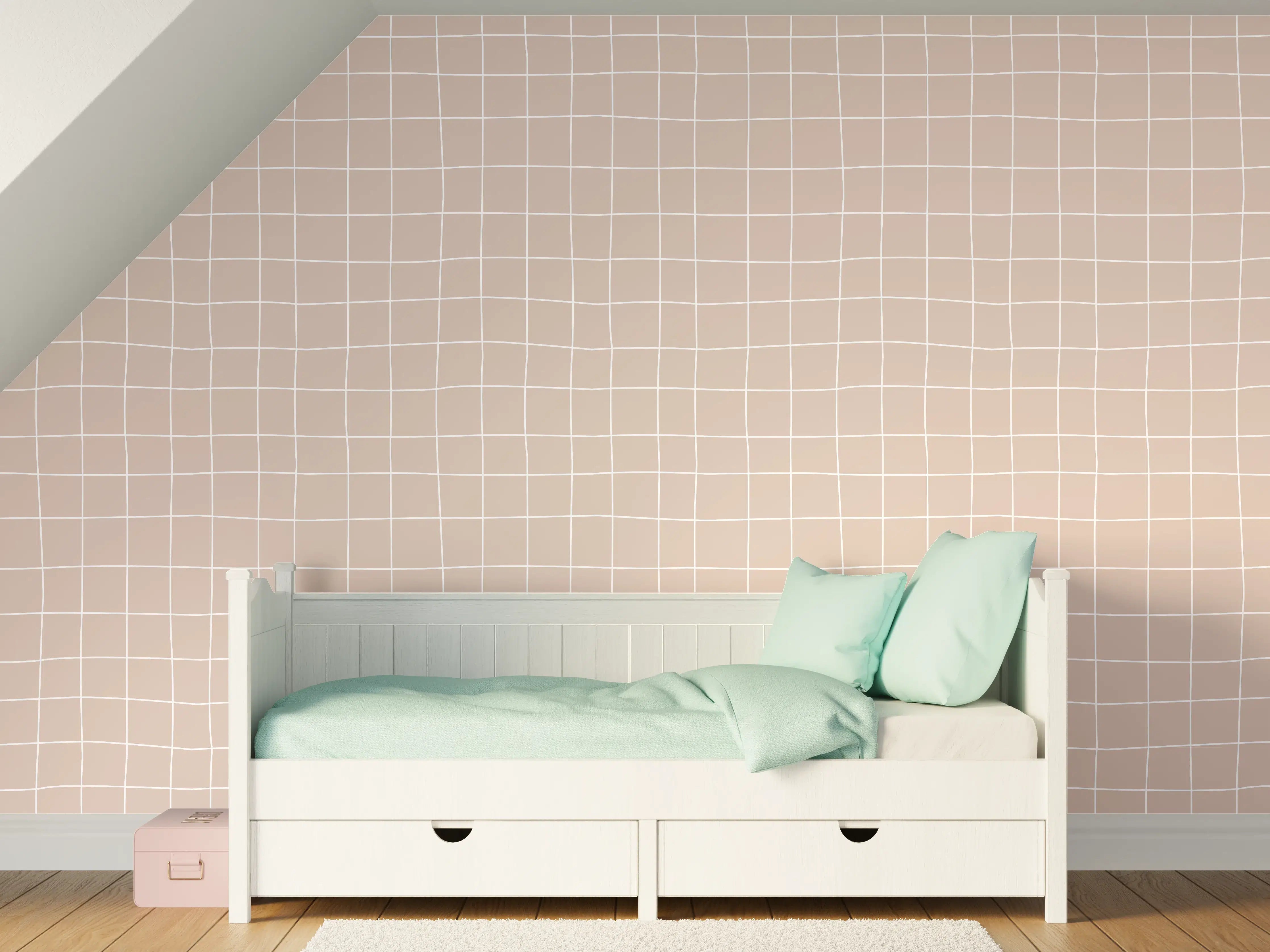 Kinderzimmer Wandgestaltung - Beige Wand mit weißem Schachbrettmuster