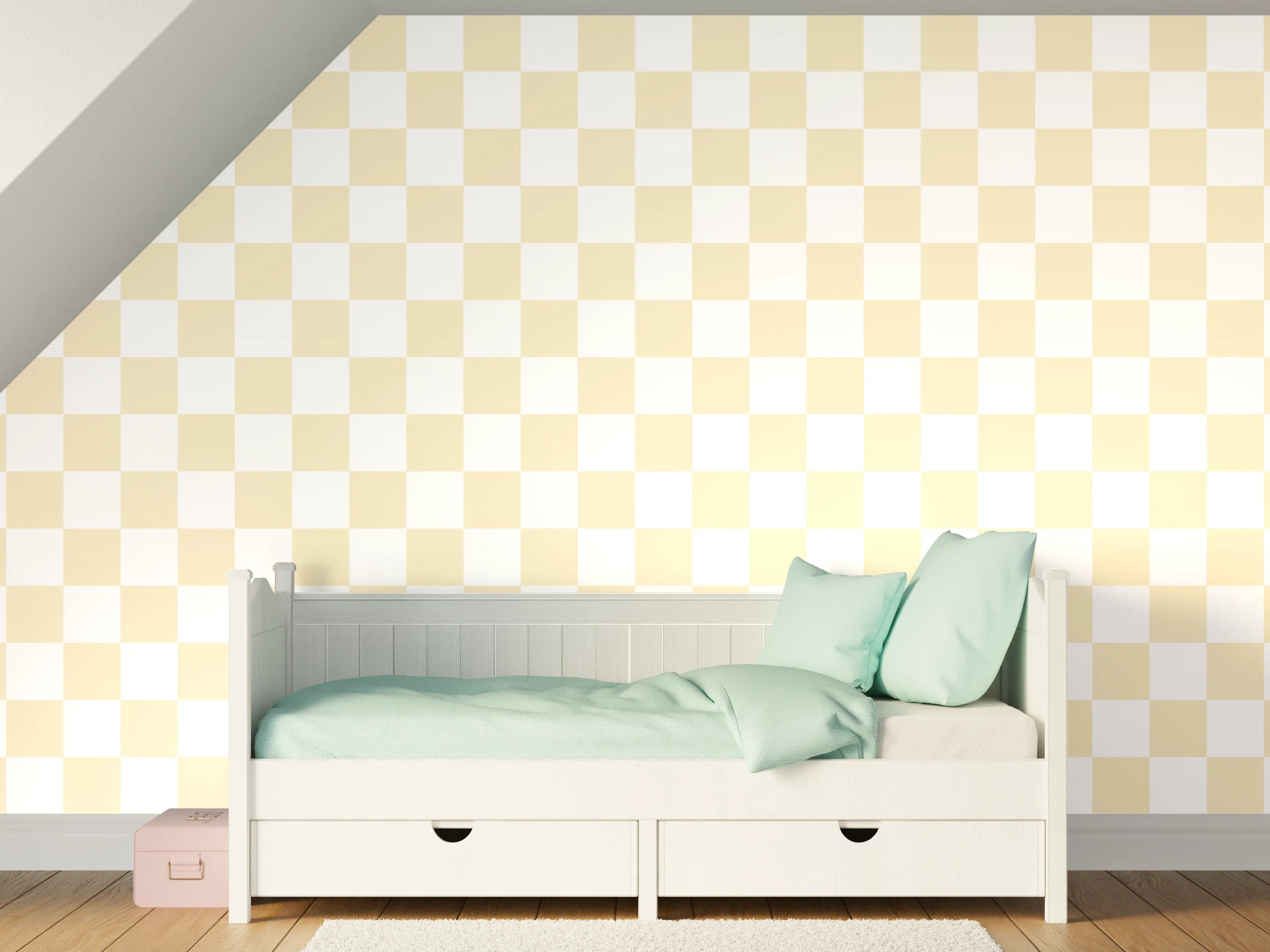 Kinderzimmer Wandgestaltung - Beige-Weiße Retro-Fliese