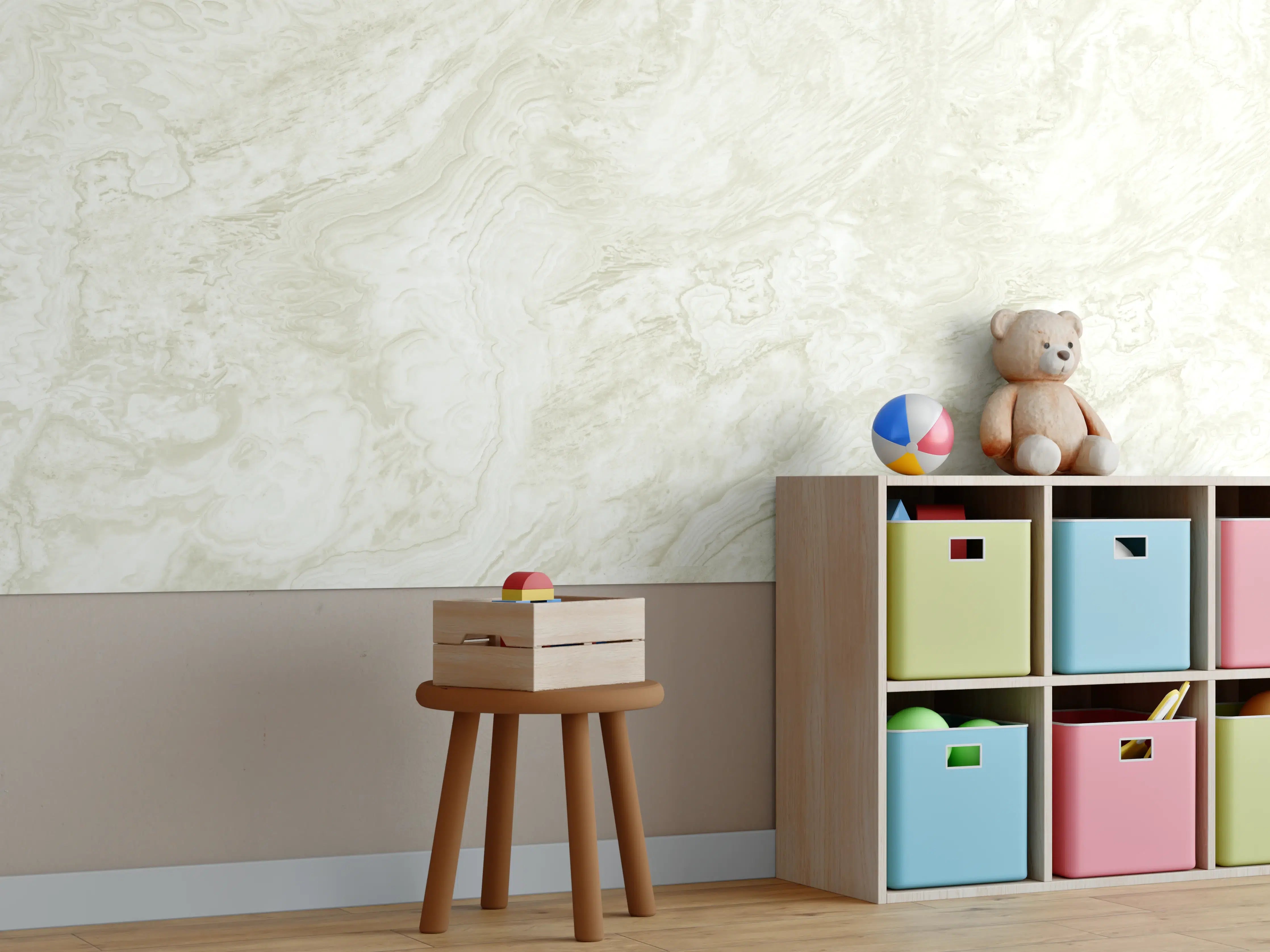 Kinderzimmer Wandgestaltung - Beige-Weißer Marmor