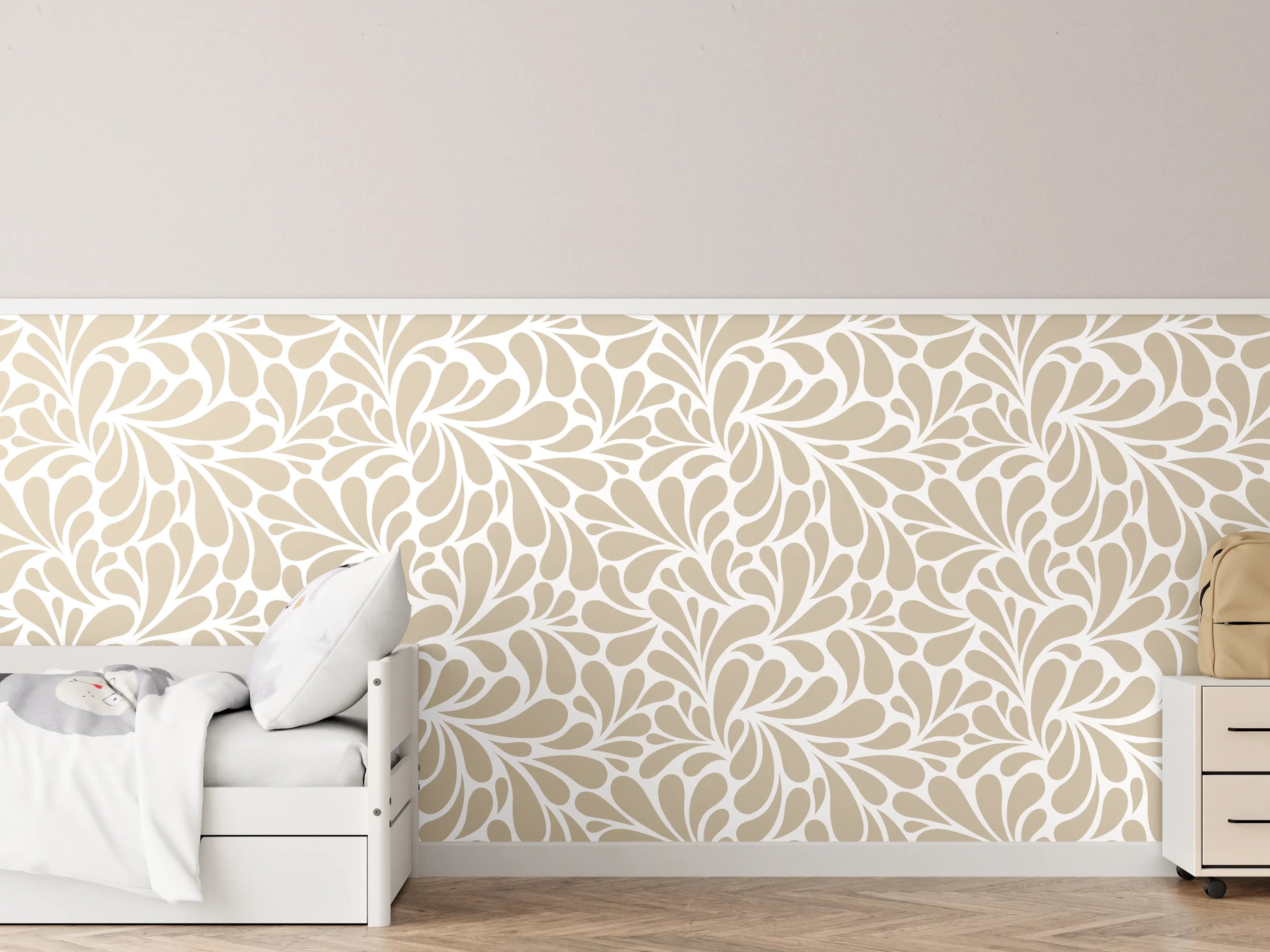 Kinderzimmer Wandgestaltung - Beige-weiße florale Tapete