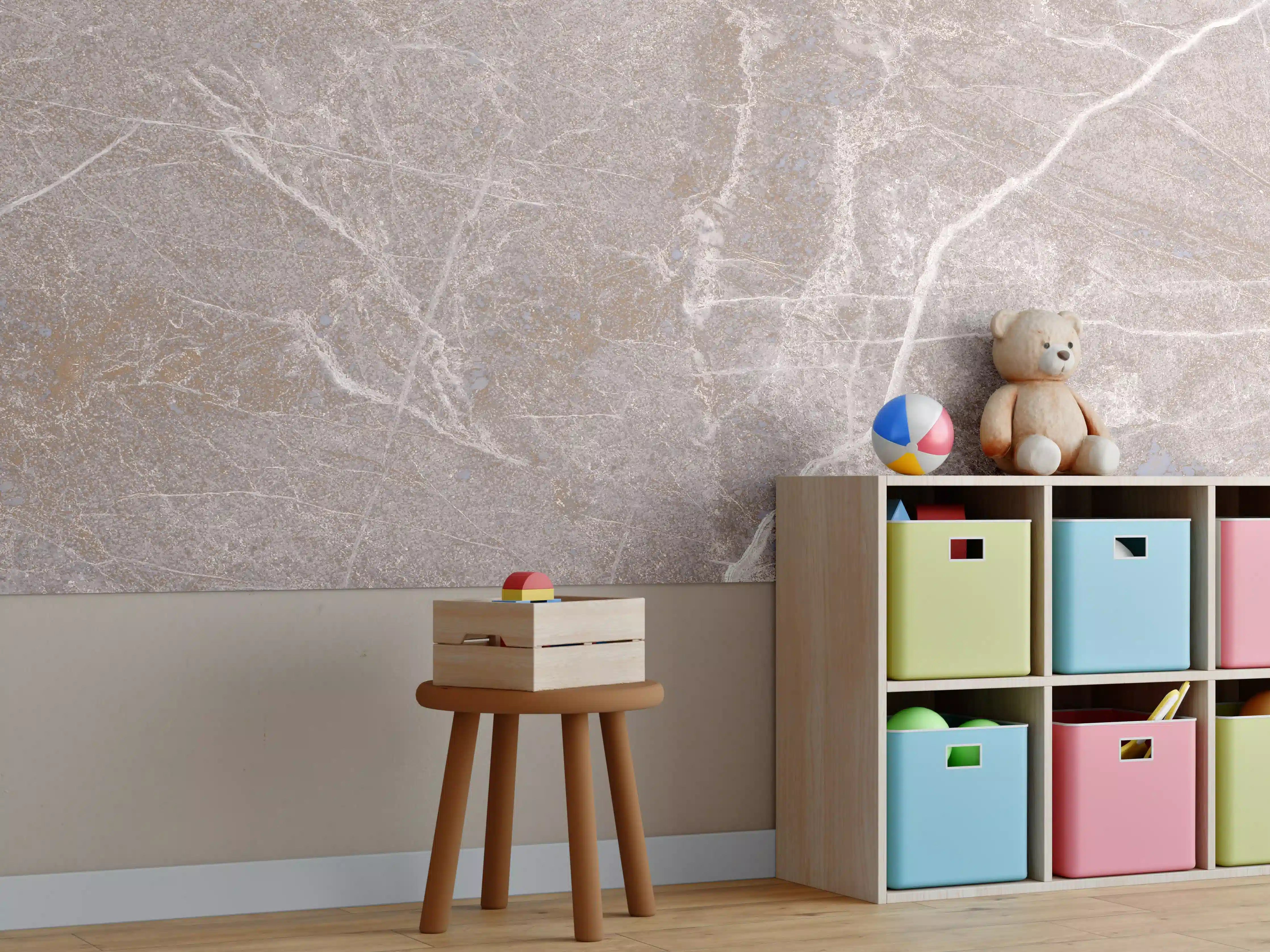 Kinderzimmer Wandgestaltung - Beigen-Braun-Ton mit natürlicher Marmor-Textur
