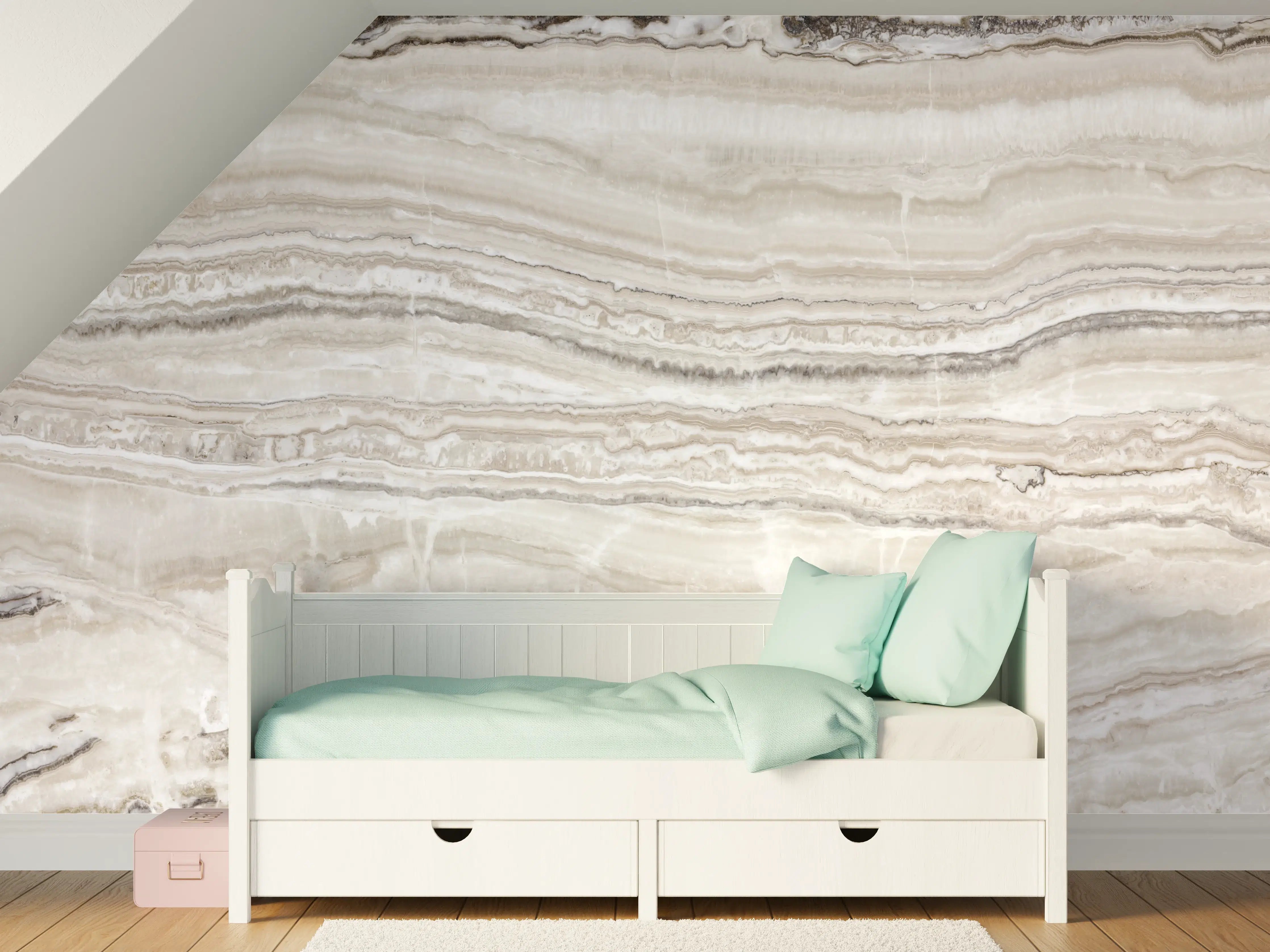 Kinderzimmer Wandgestaltung - Beigen Marmorstruktur mit weißen Linien