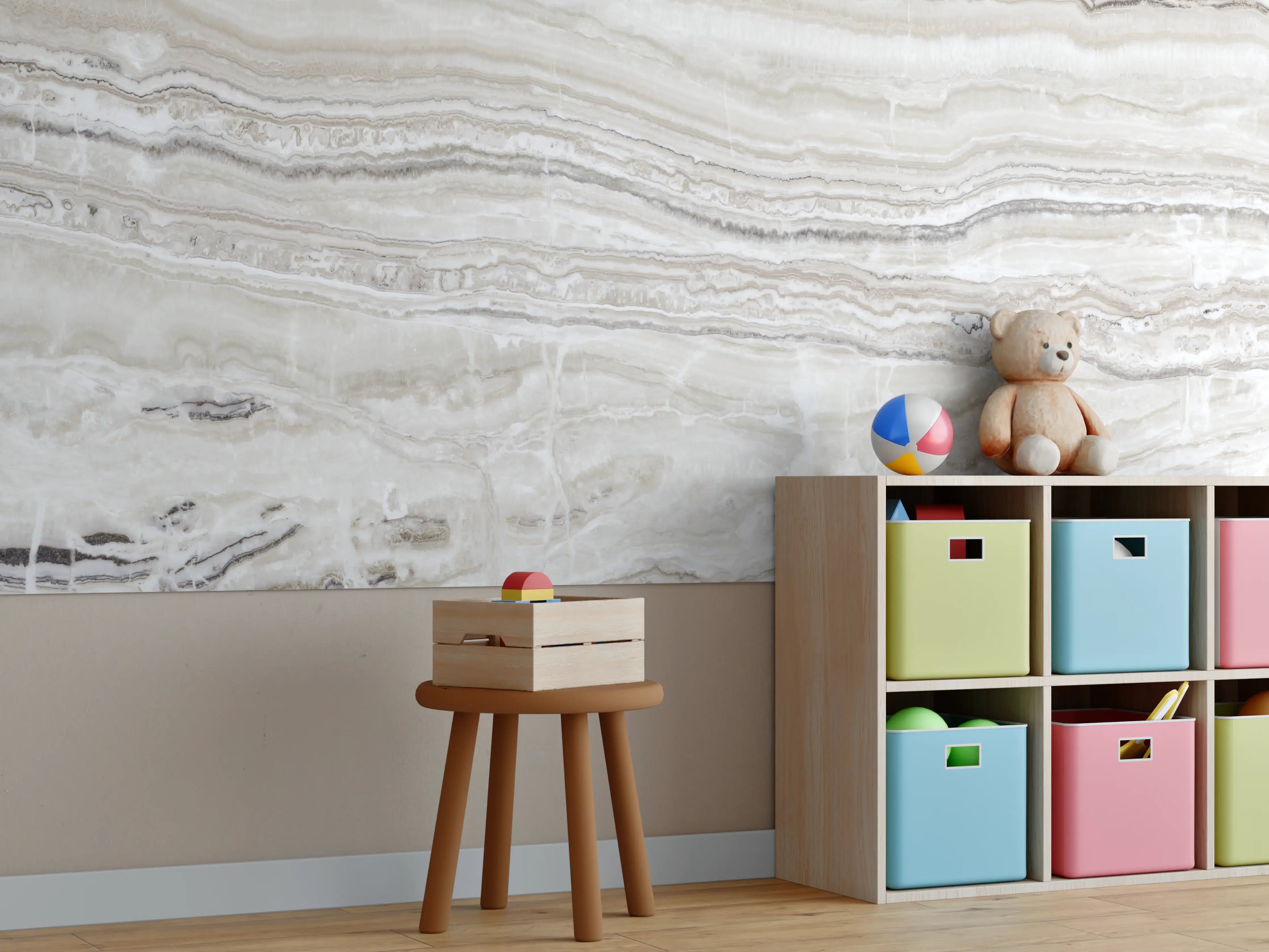 Kinderzimmer Wandgestaltung - Beigen Marmorstruktur mit weißen Linien