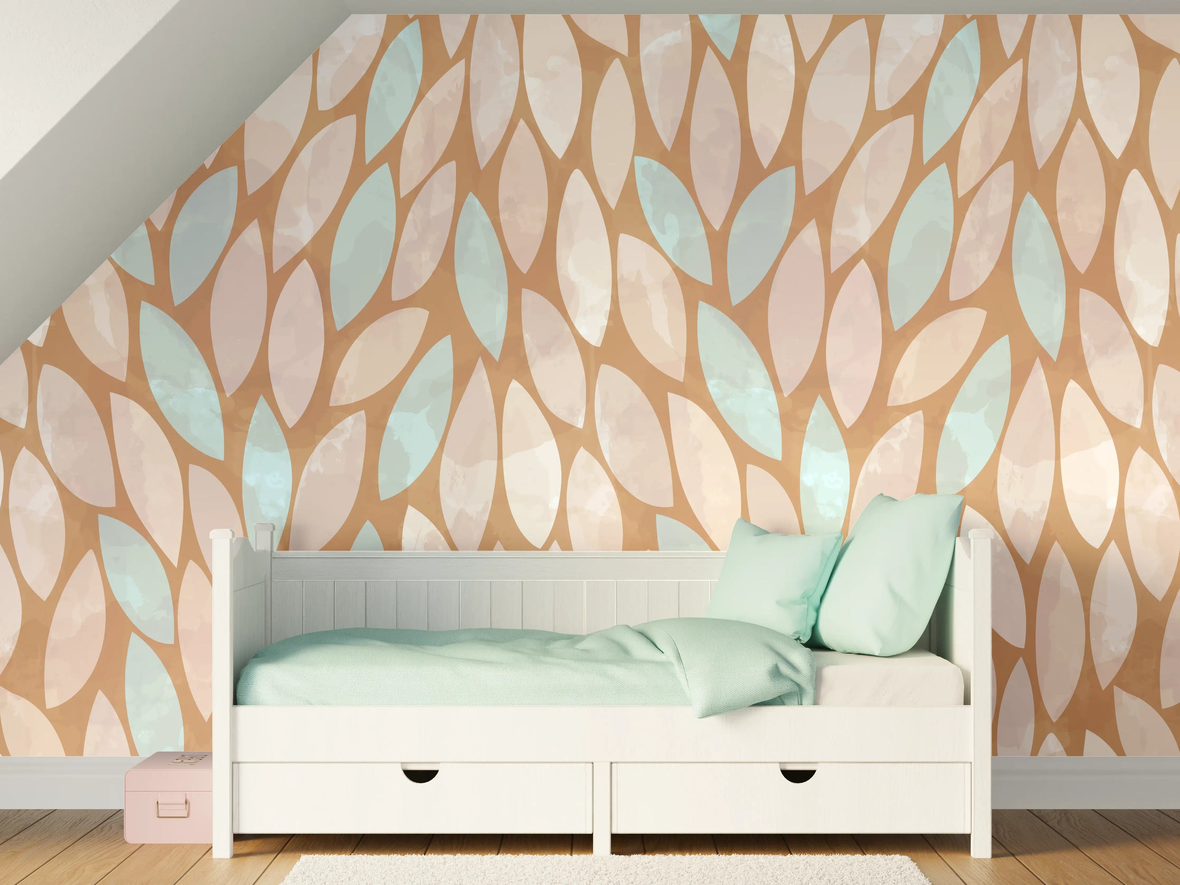 Kinderzimmer Wandgestaltung - Beigen und Pastellfarbenes Blättermuster