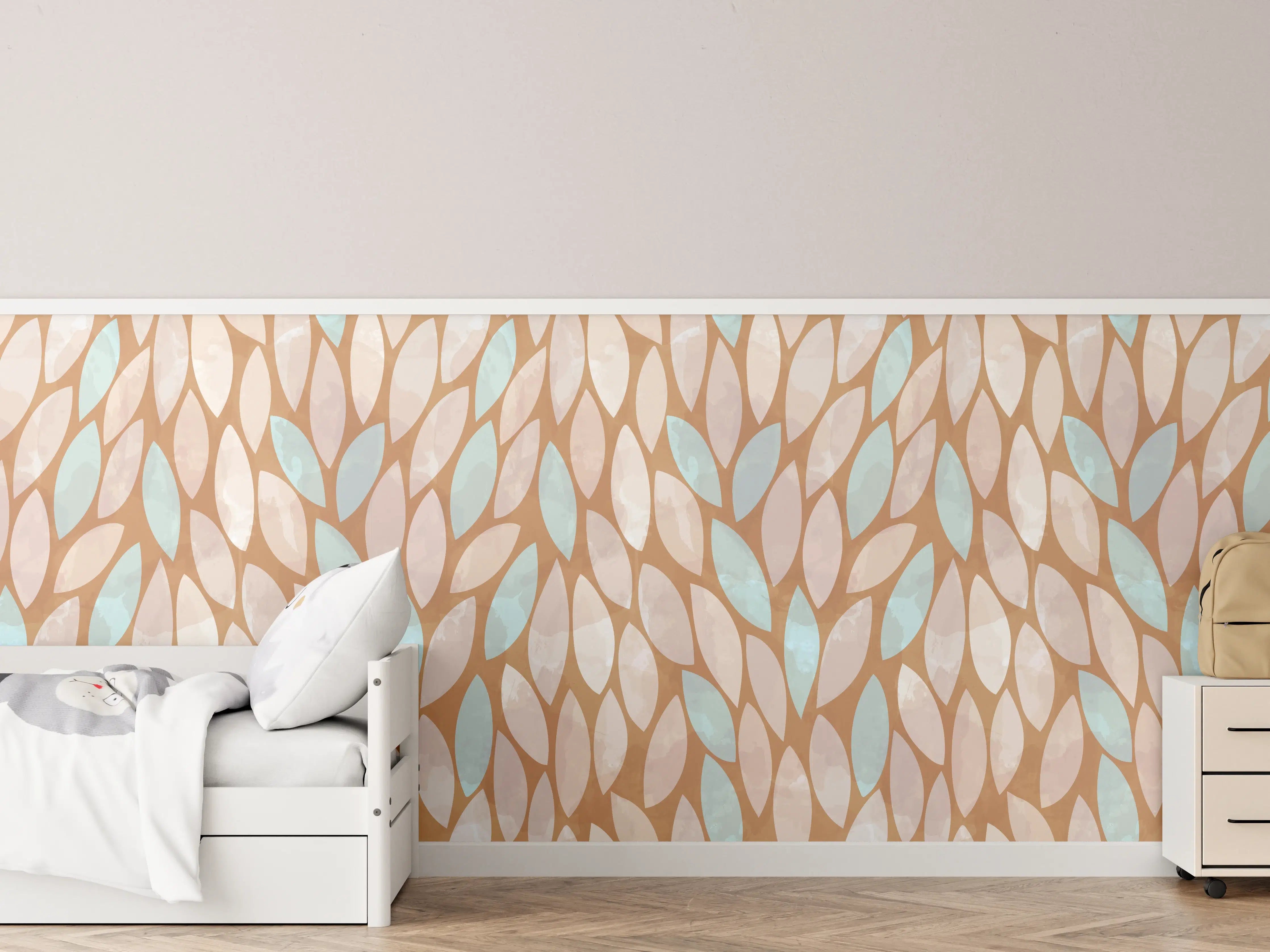 Kinderzimmer Wandgestaltung - Beigen und Pastellfarbenes Blättermuster