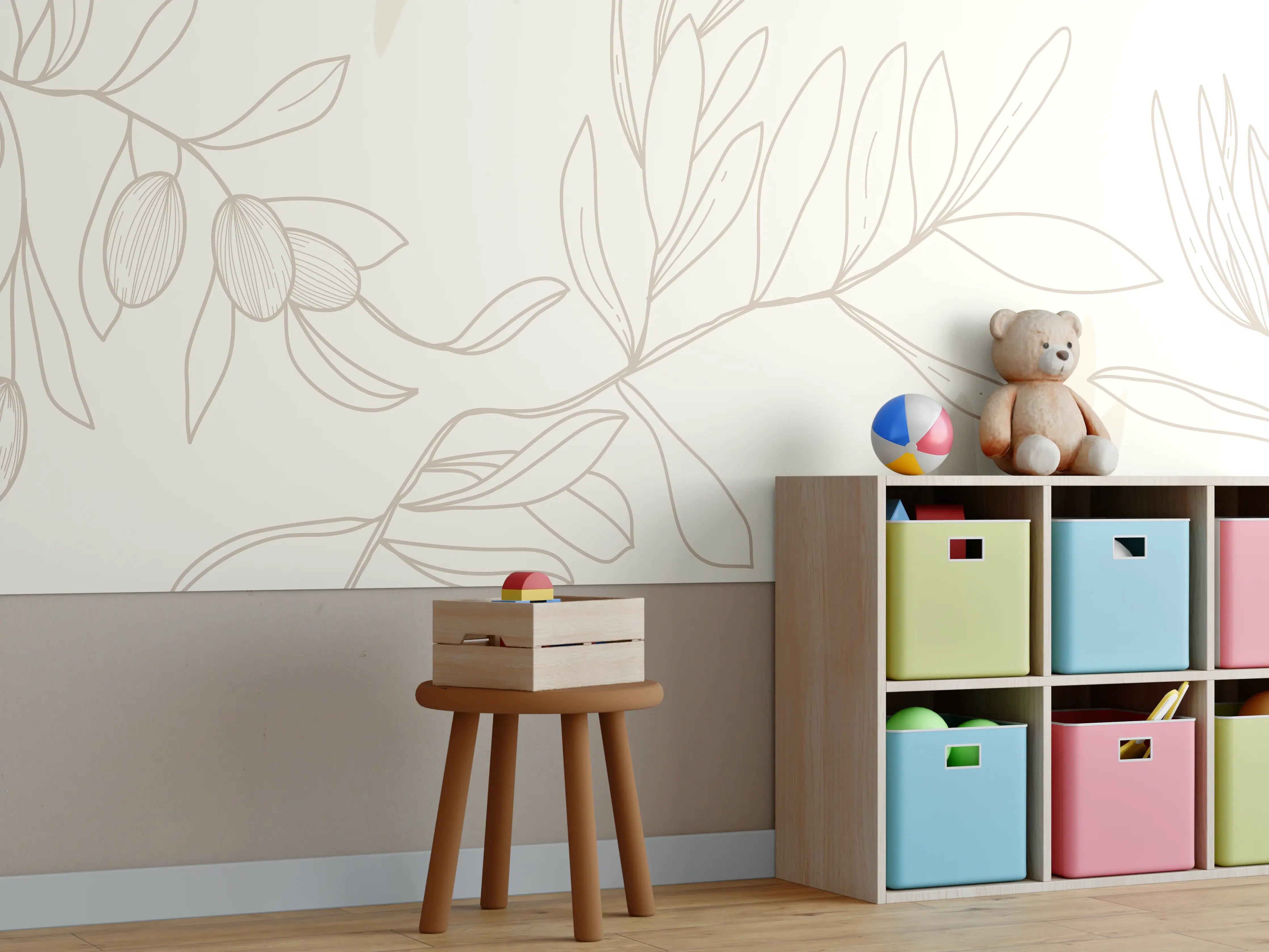 Kinderzimmer Wandgestaltung - Beiger Olivenzweig