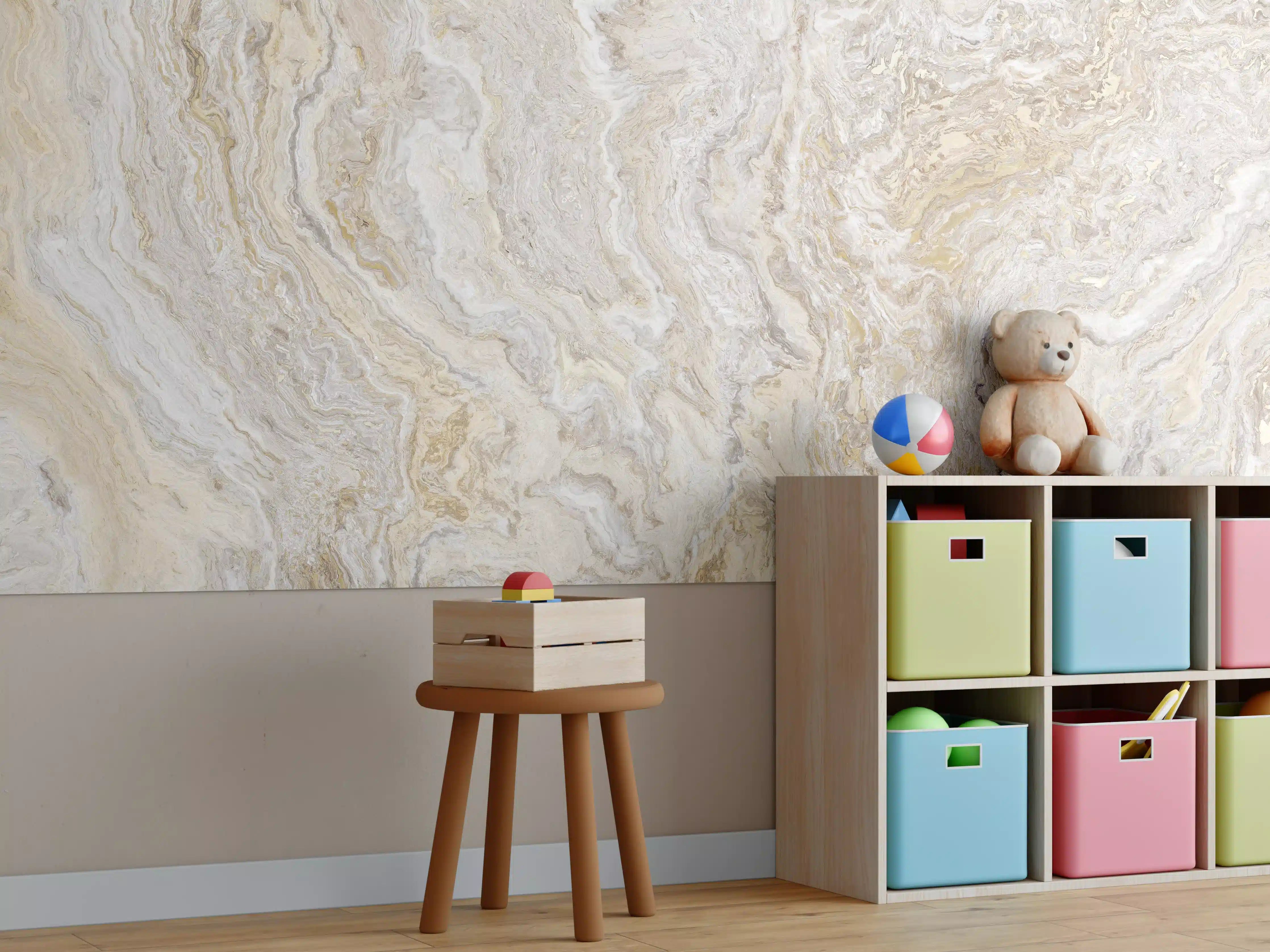 Kinderzimmer Wandgestaltung - Beiger Travertinmarmor