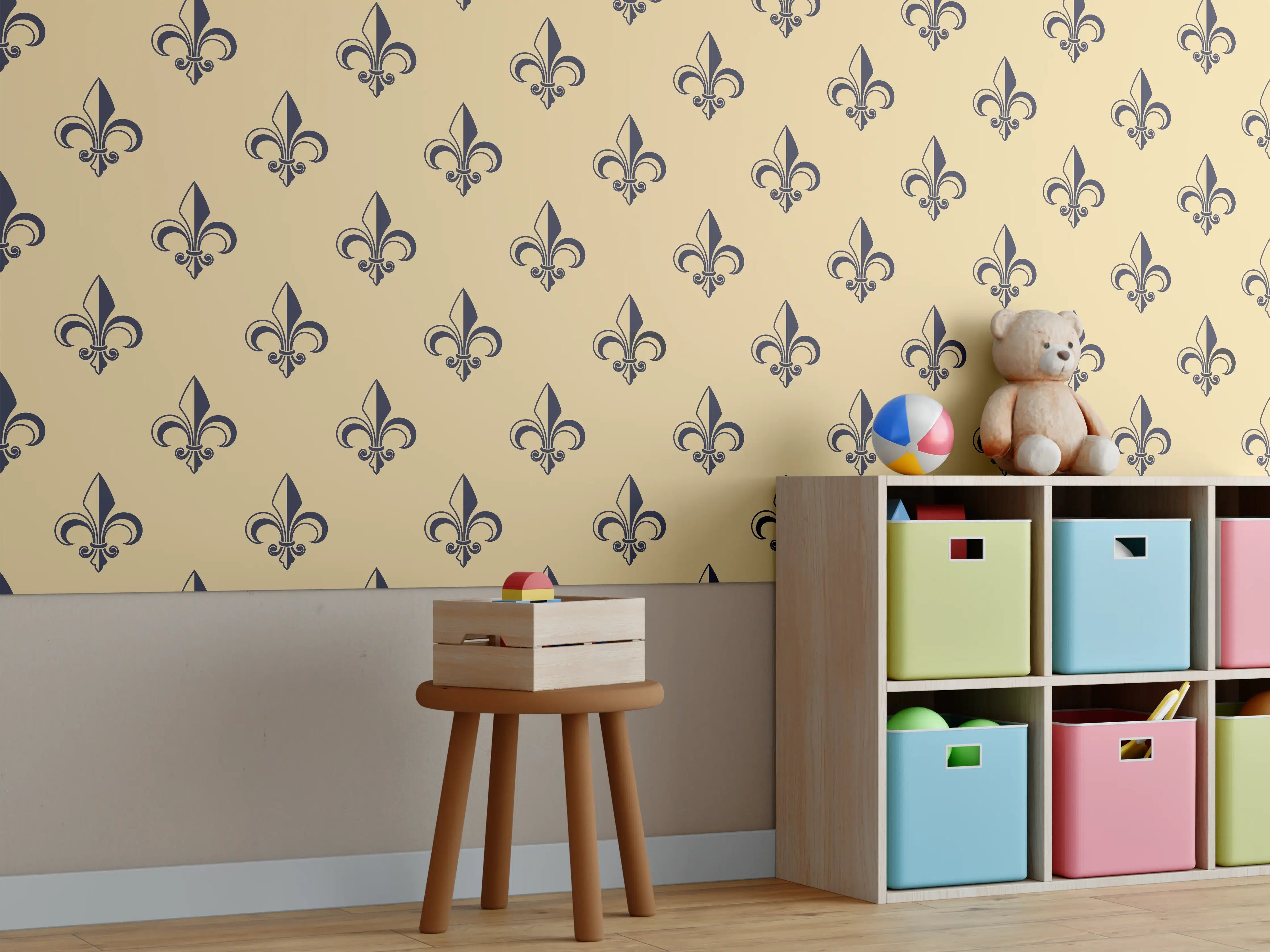 Kinderzimmer Wandgestaltung - Beiges Fleur-de-Lis Muster