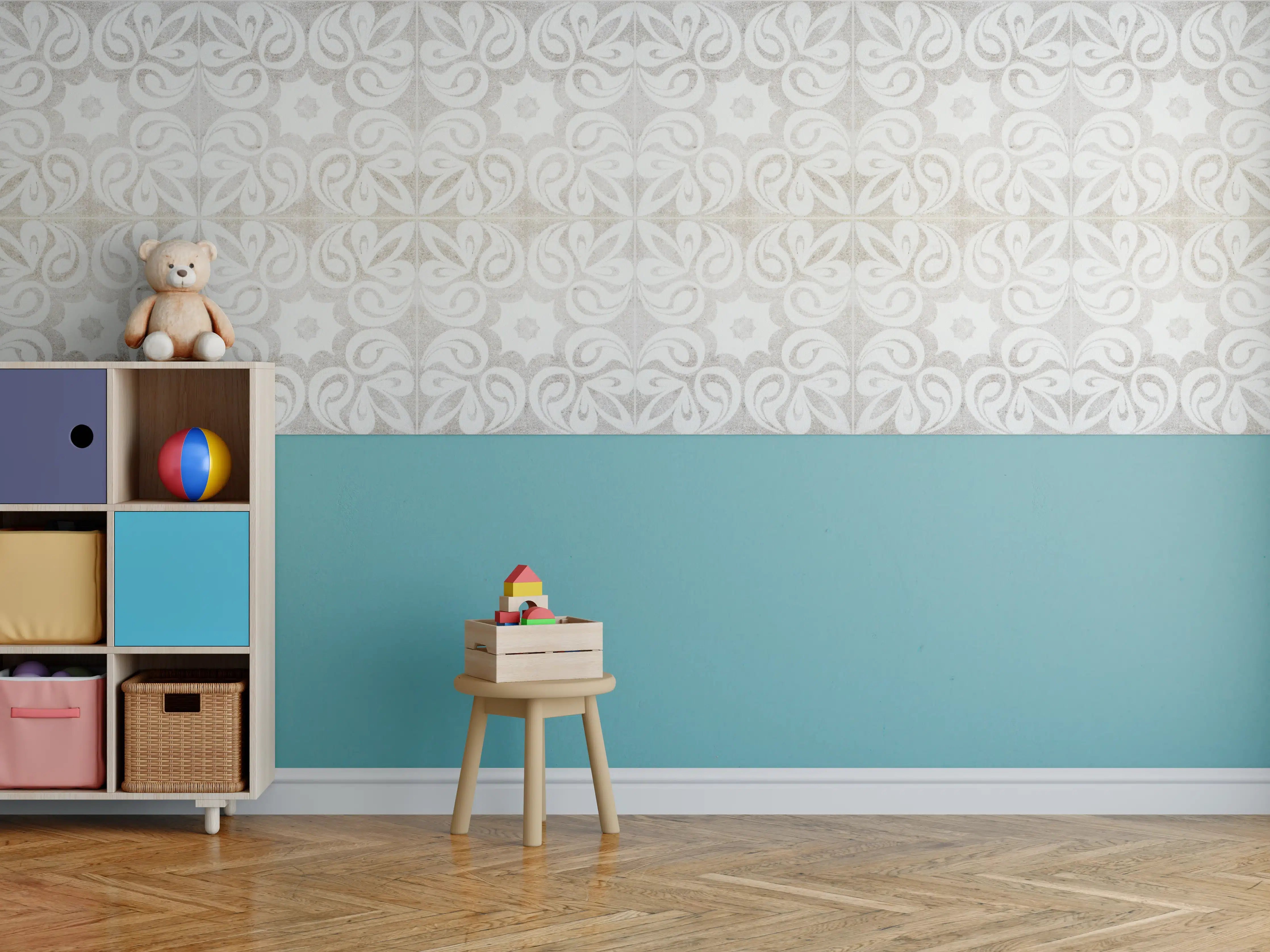 Kinderzimmer Wandgestaltung - Beiges quadratisches Mosaikmotiv
