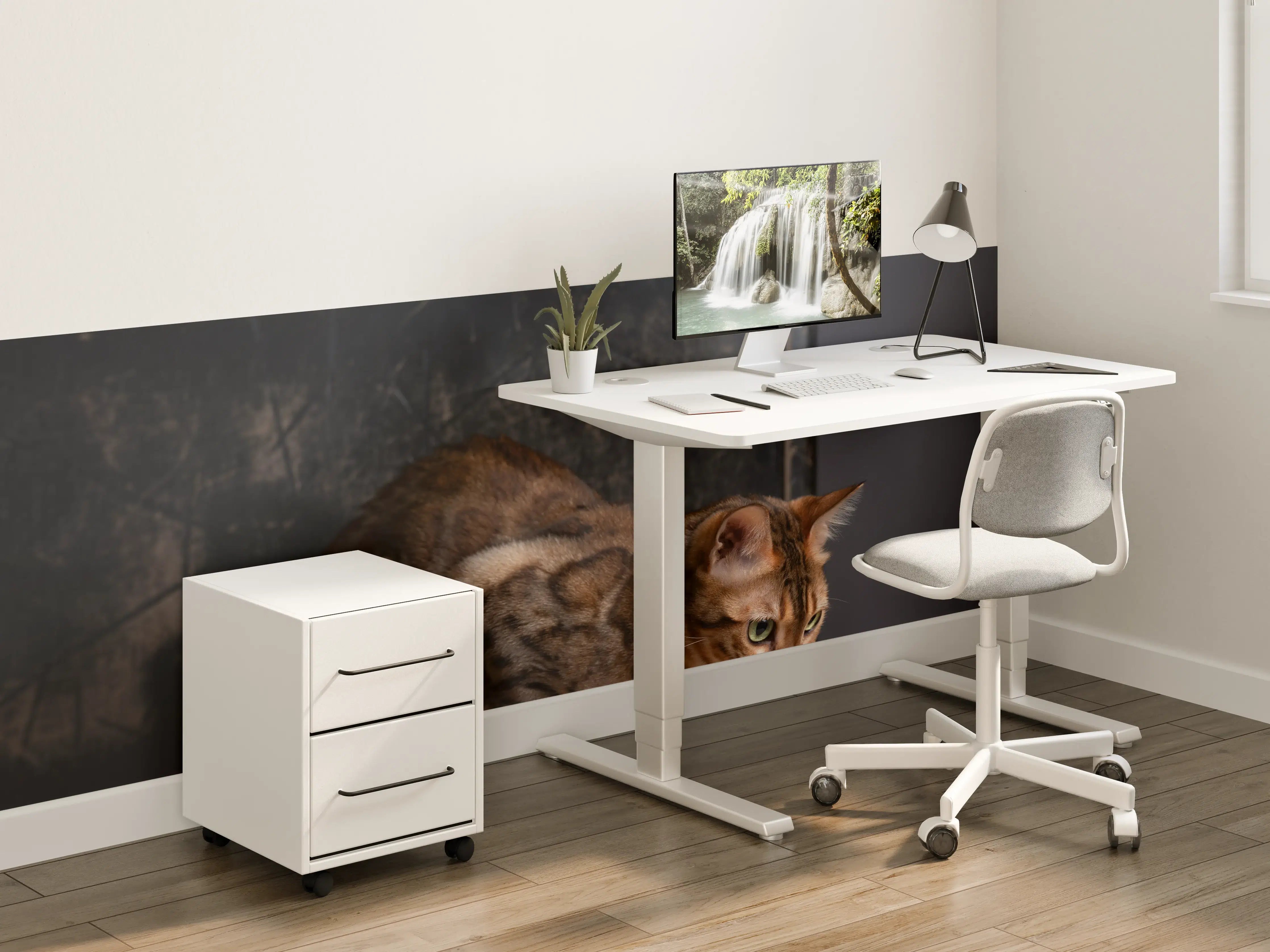 Kinderzimmer Wandgestaltung - Bengalkatze auf Holztisch