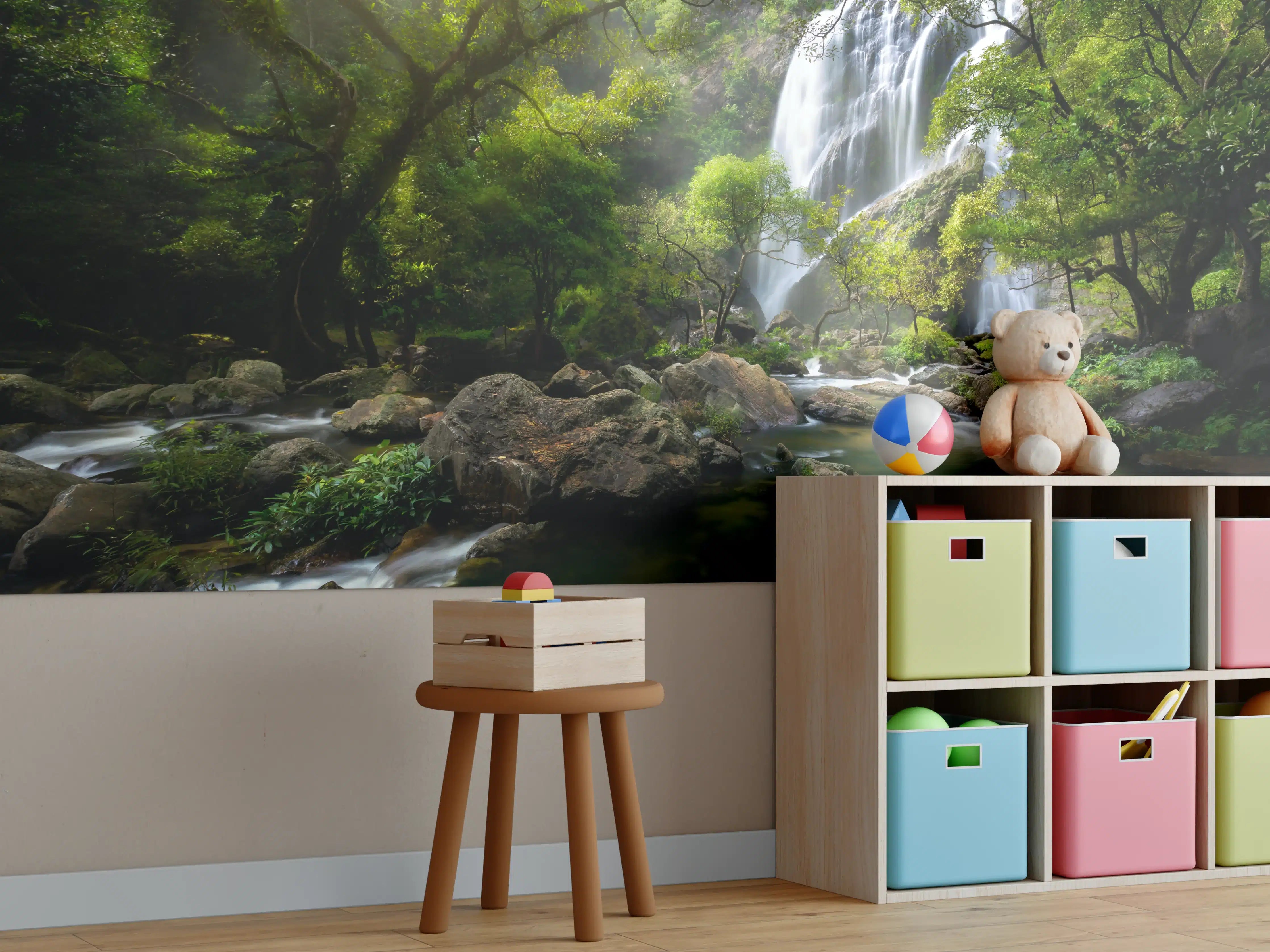 Kinderzimmer Wandgestaltung - Bergbach und Wasserfall in Thailand