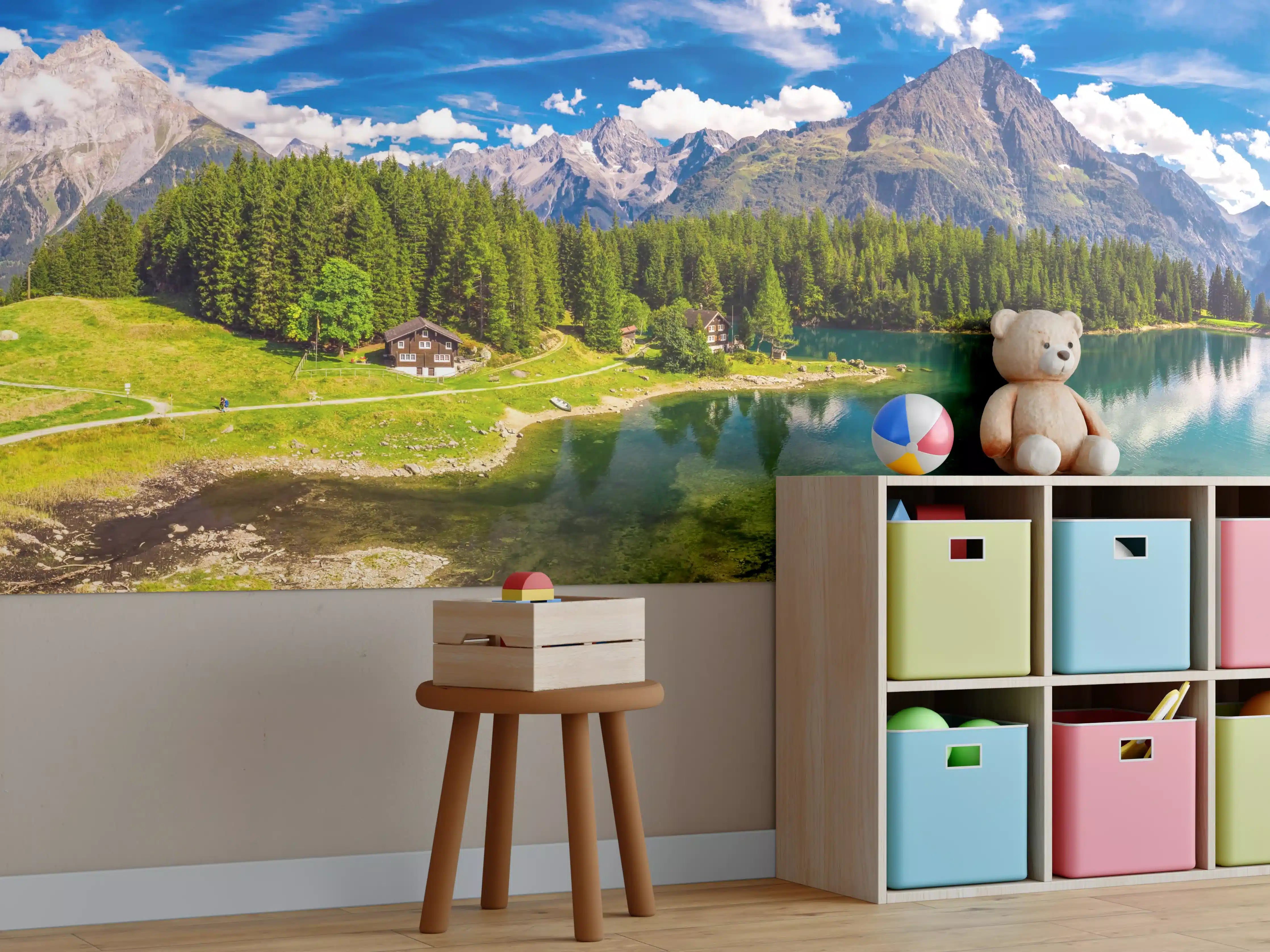 Kinderzimmer Wandgestaltung - Bergsee im Panoramablick