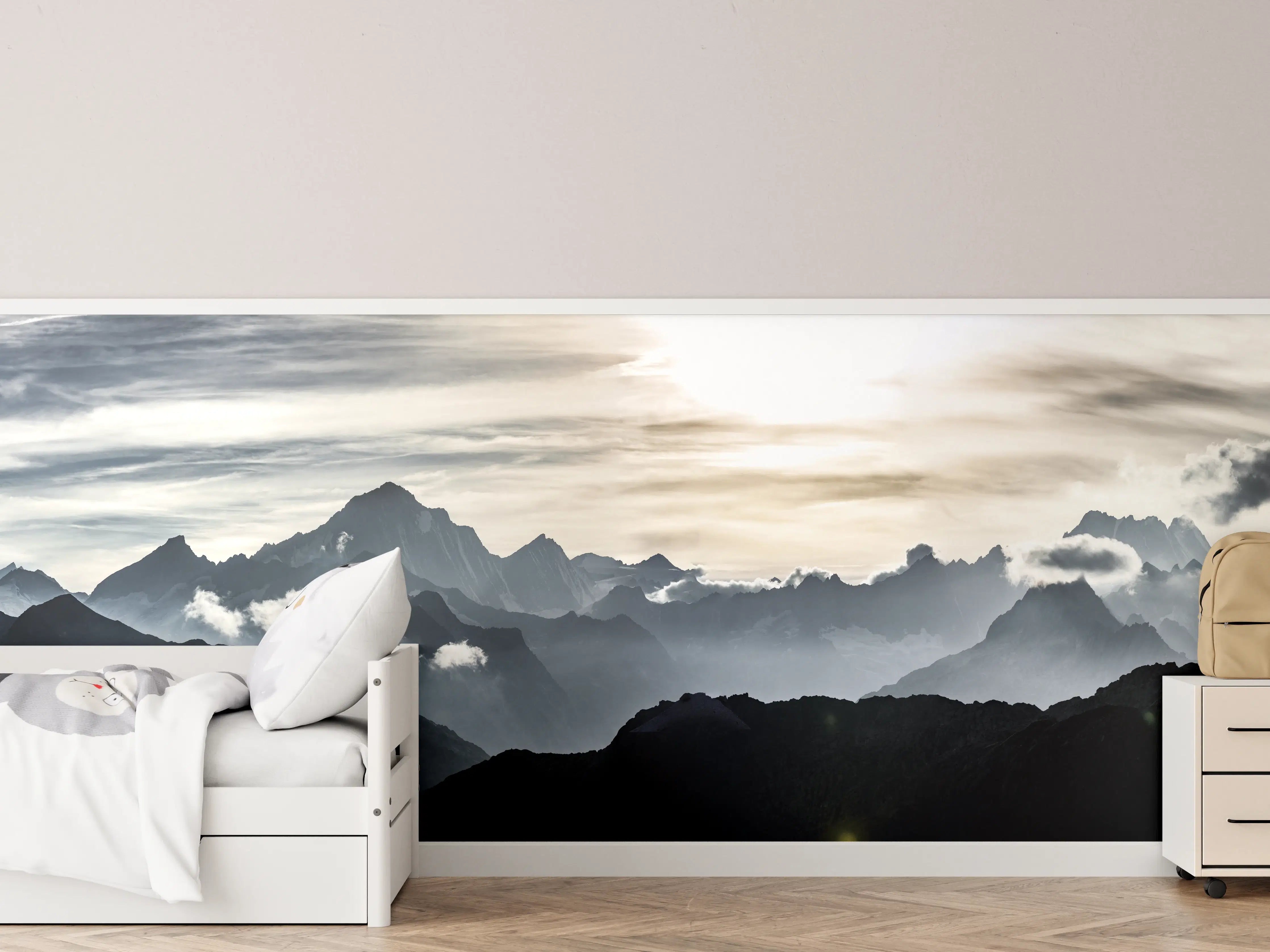 Kinderzimmer Wandgestaltung - Bergsilhouette bei Sonnenuntergang