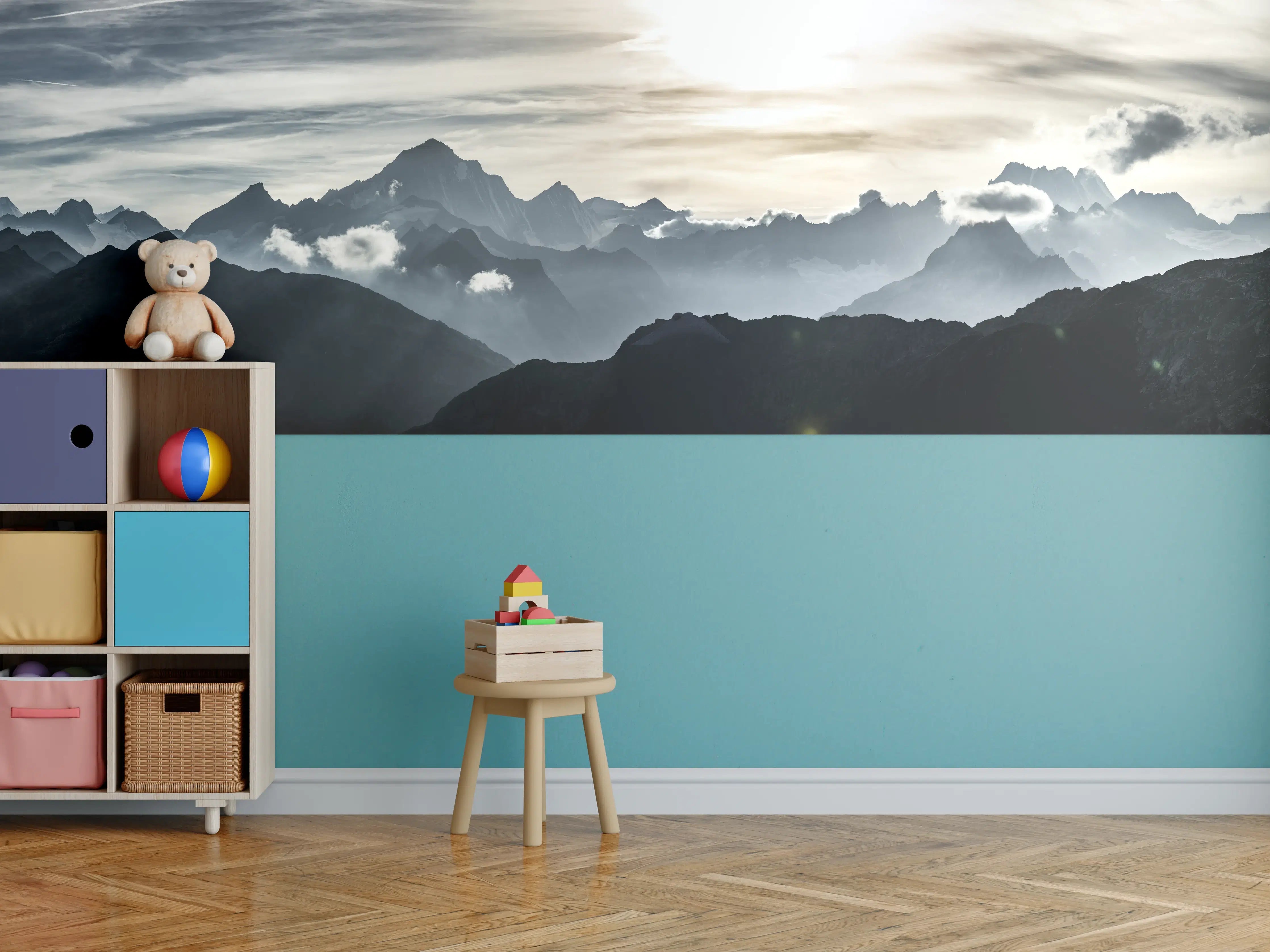 Kinderzimmer Wandgestaltung - Bergsilhouette bei Sonnenuntergang