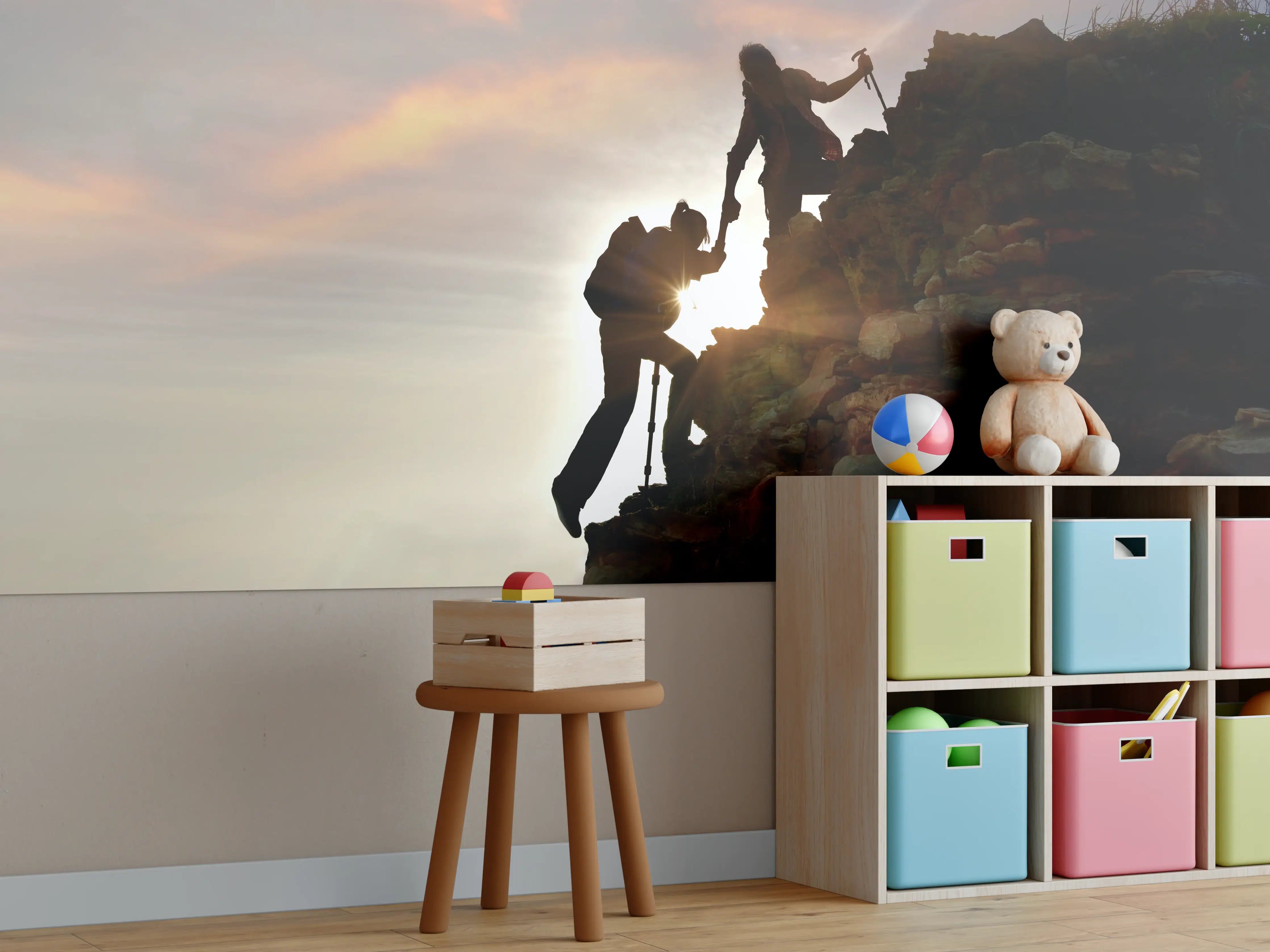 Kinderzimmer Wandgestaltung - Bergsteiger bei Sonnenuntergang