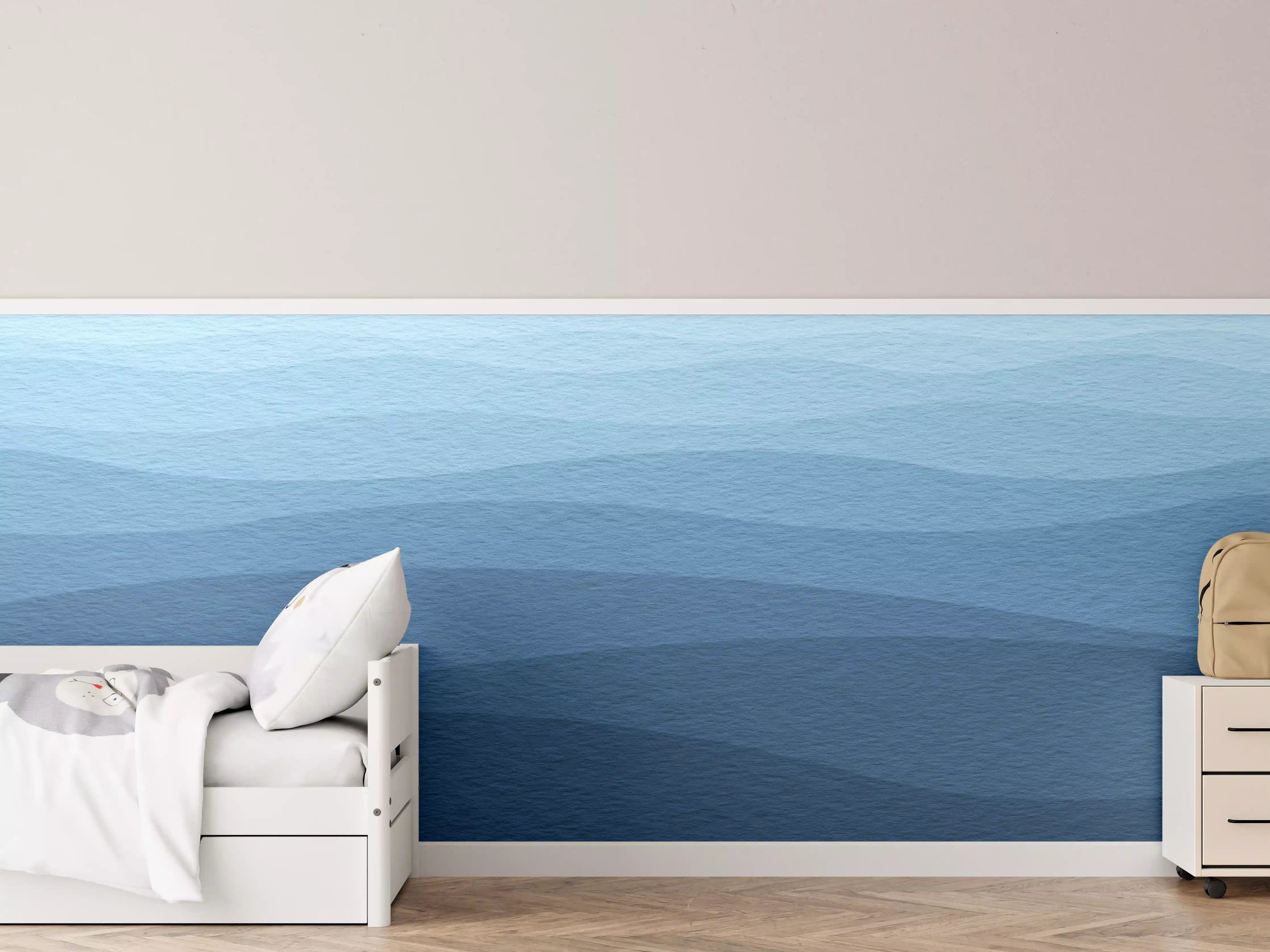 Kinderzimmer Wandgestaltung - Beruhigende Blau-Gradient-Wellen-Textur