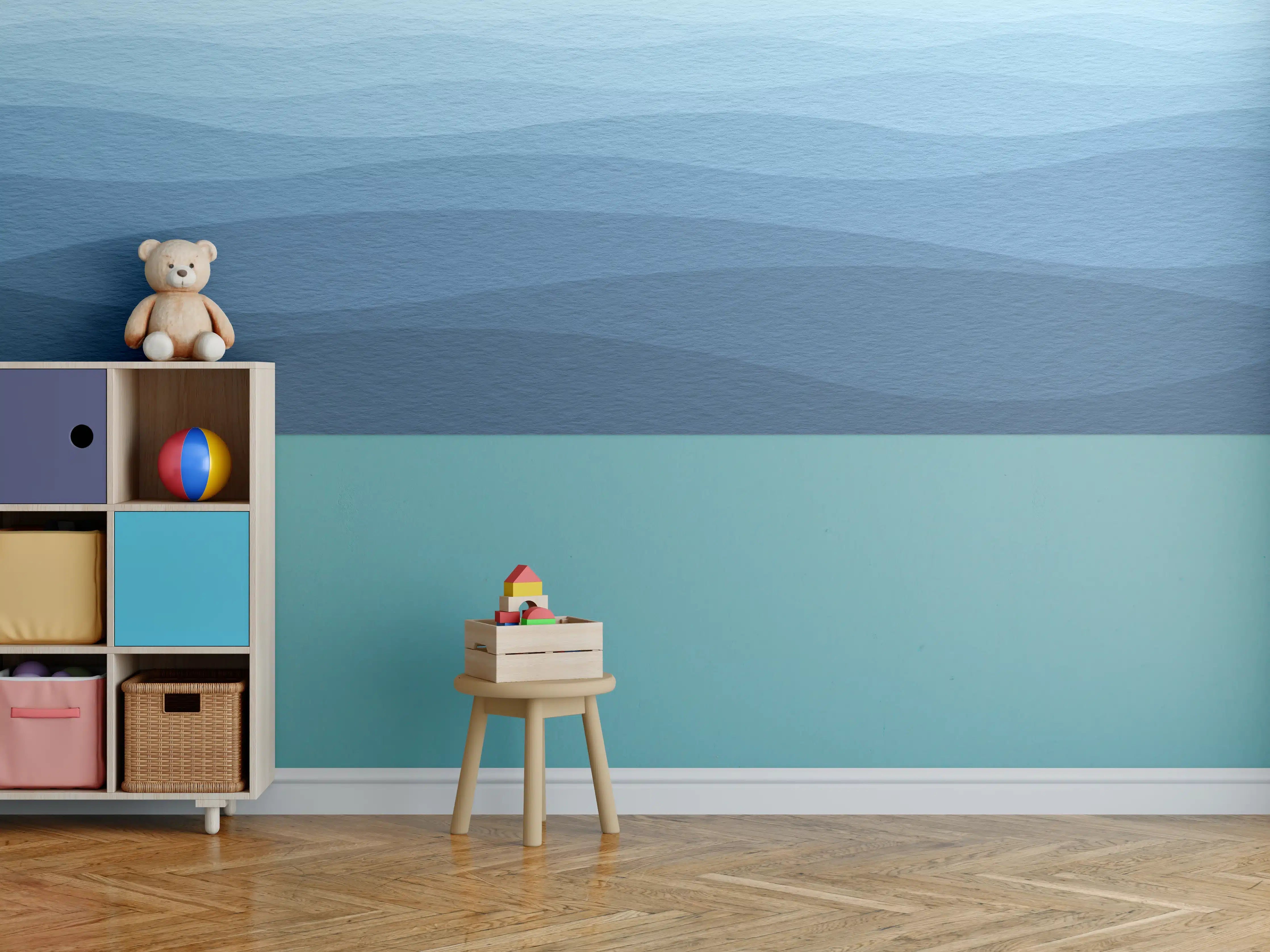 Kinderzimmer Wandgestaltung - Beruhigende Blau-Gradient-Wellen-Textur