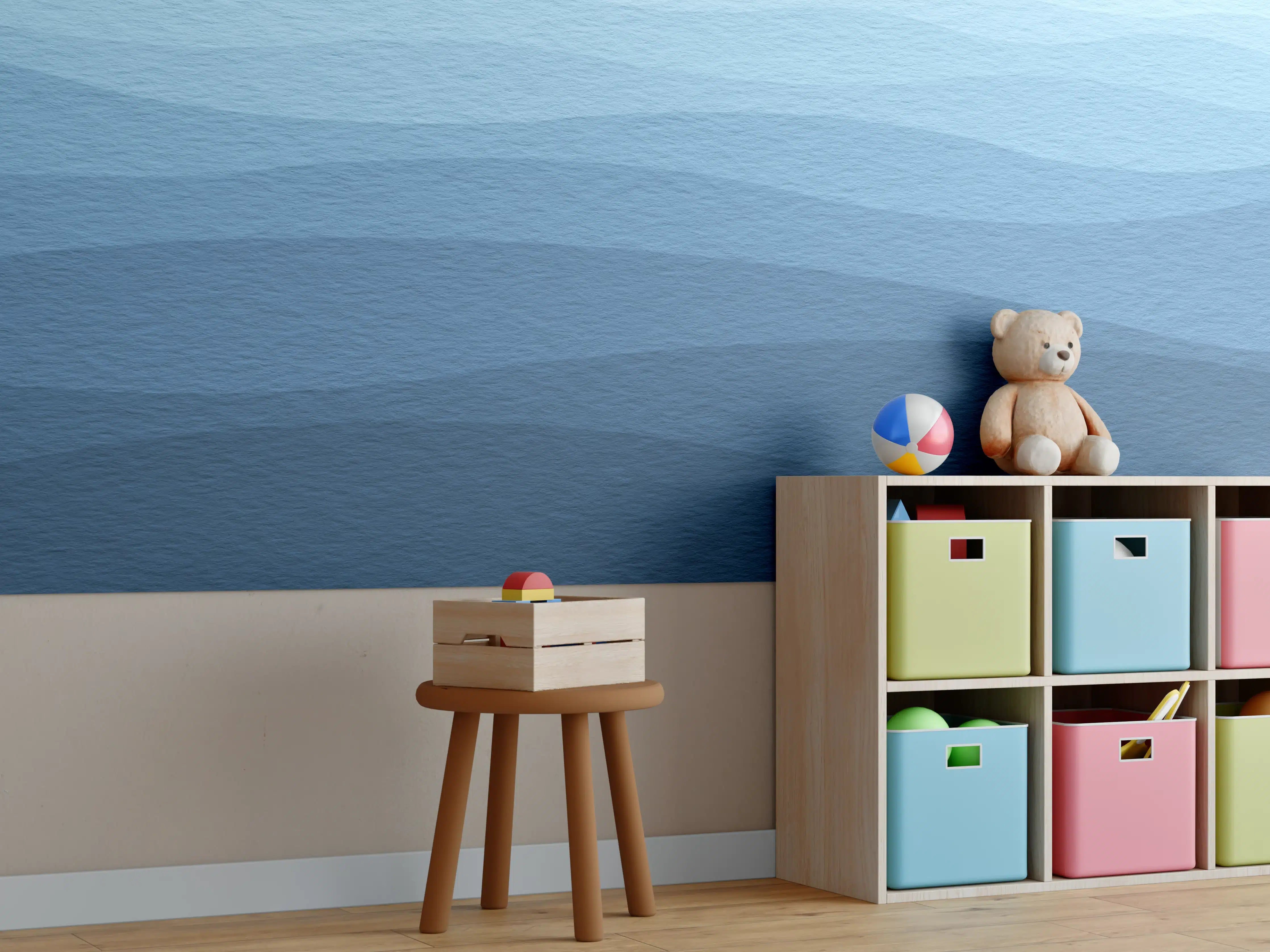 Kinderzimmer Wandgestaltung - Beruhigende Blau-Gradient-Wellen-Textur