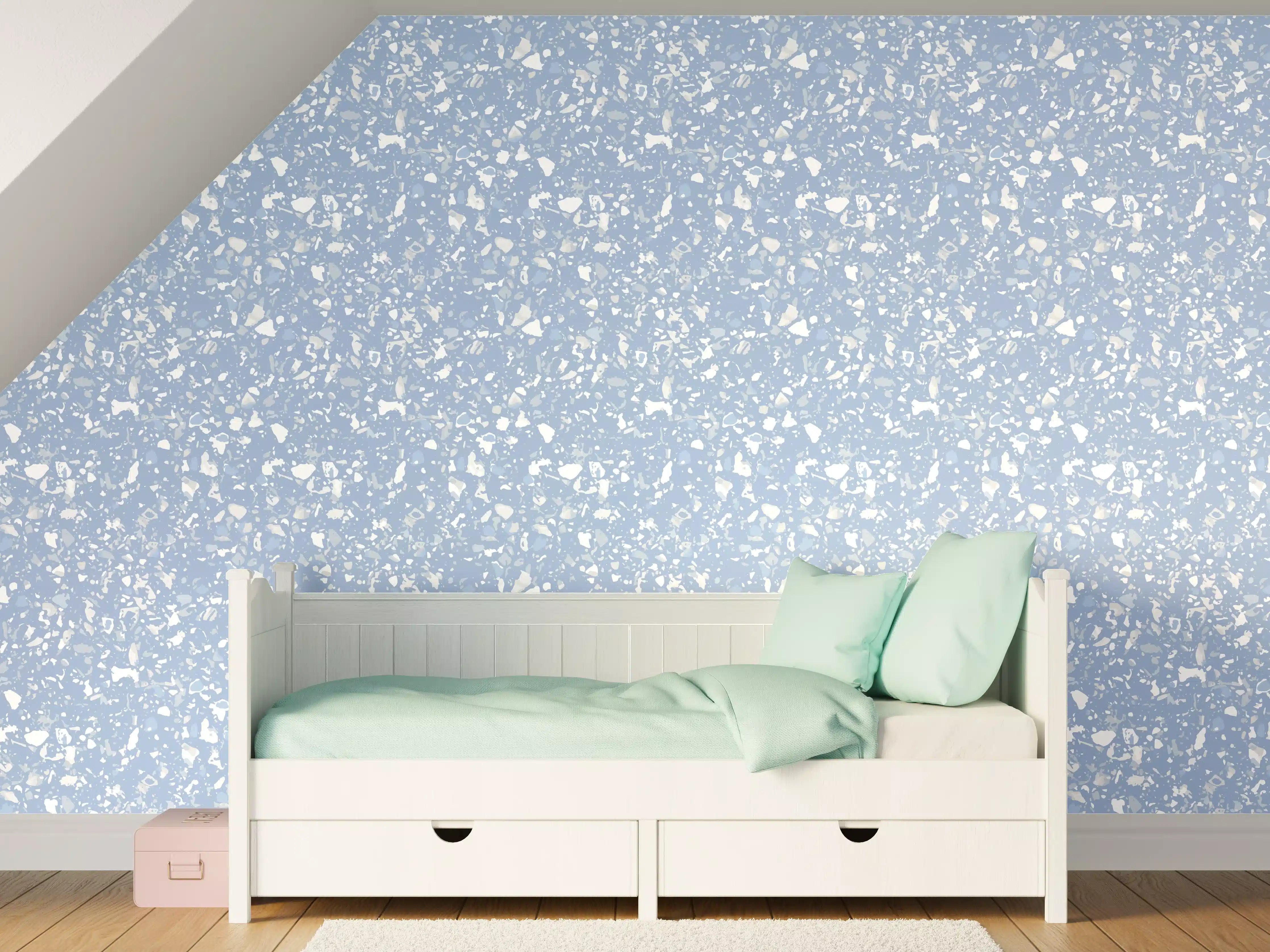 Kinderzimmer Wandgestaltung - Beruhigende blaue Terrazzo-Optik