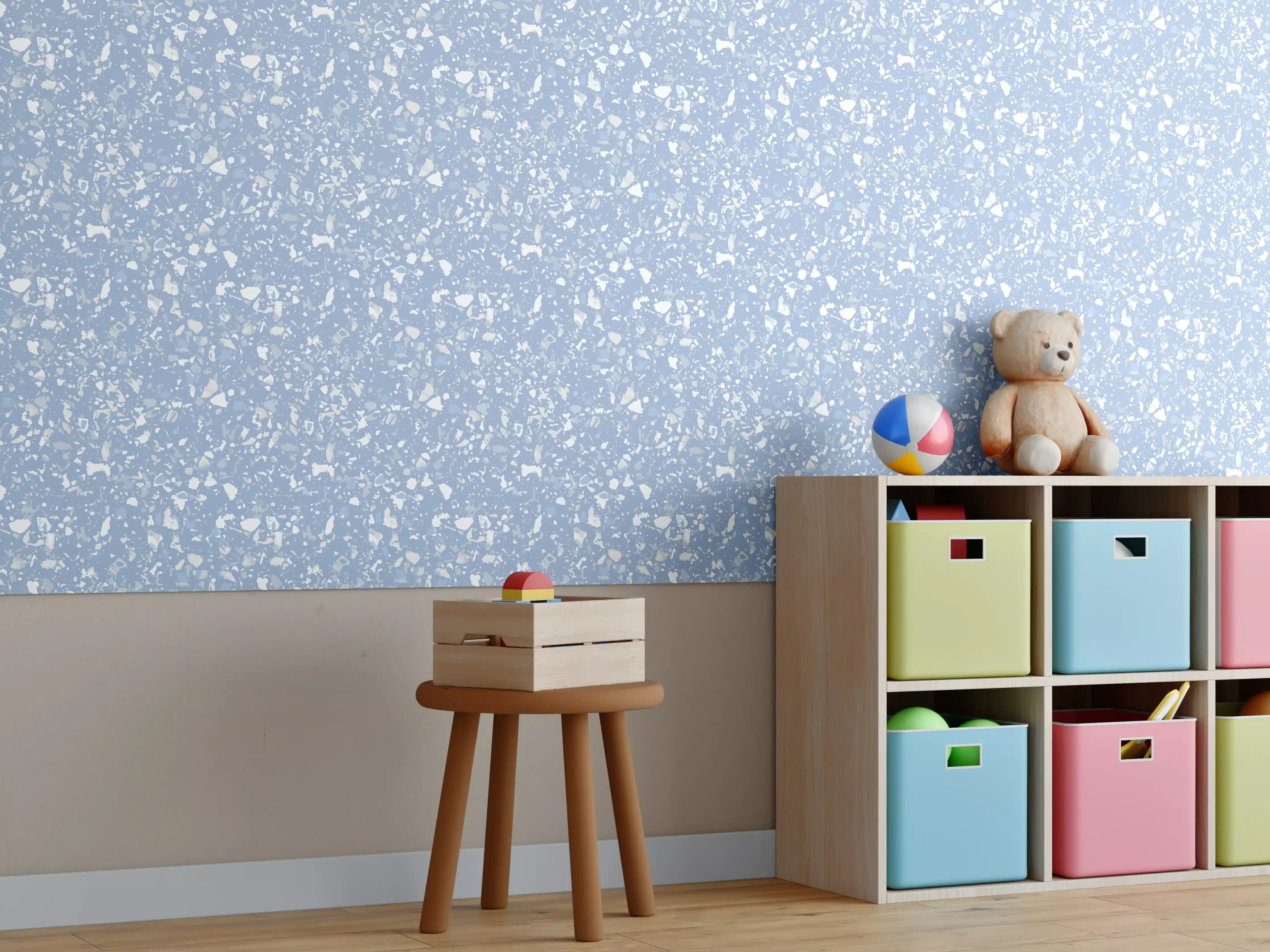 Kinderzimmer Wandgestaltung - Beruhigende blaue Terrazzo-Optik