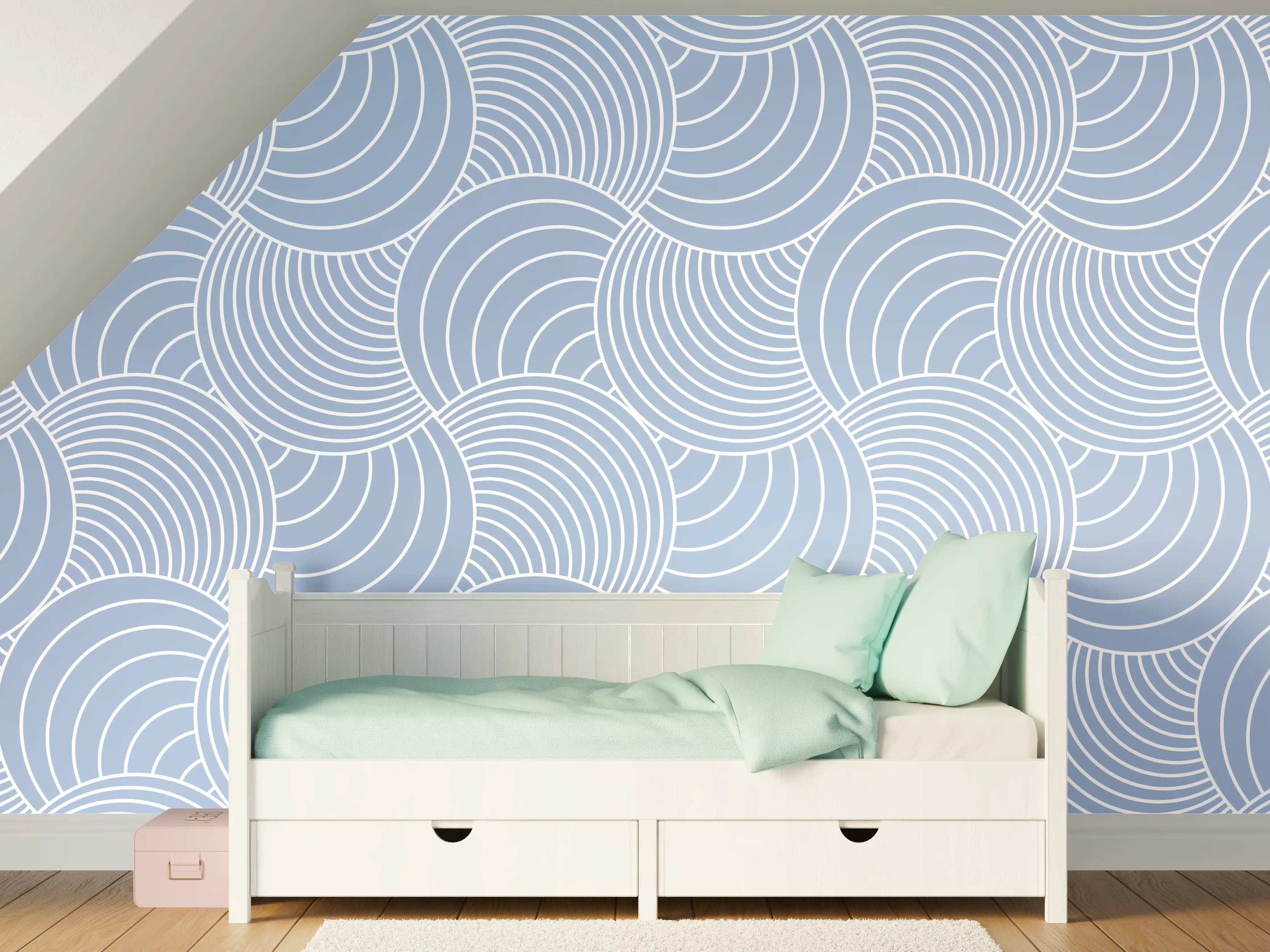 Kinderzimmer Wandgestaltung - Beruhigendes Blau-Wellendes Design