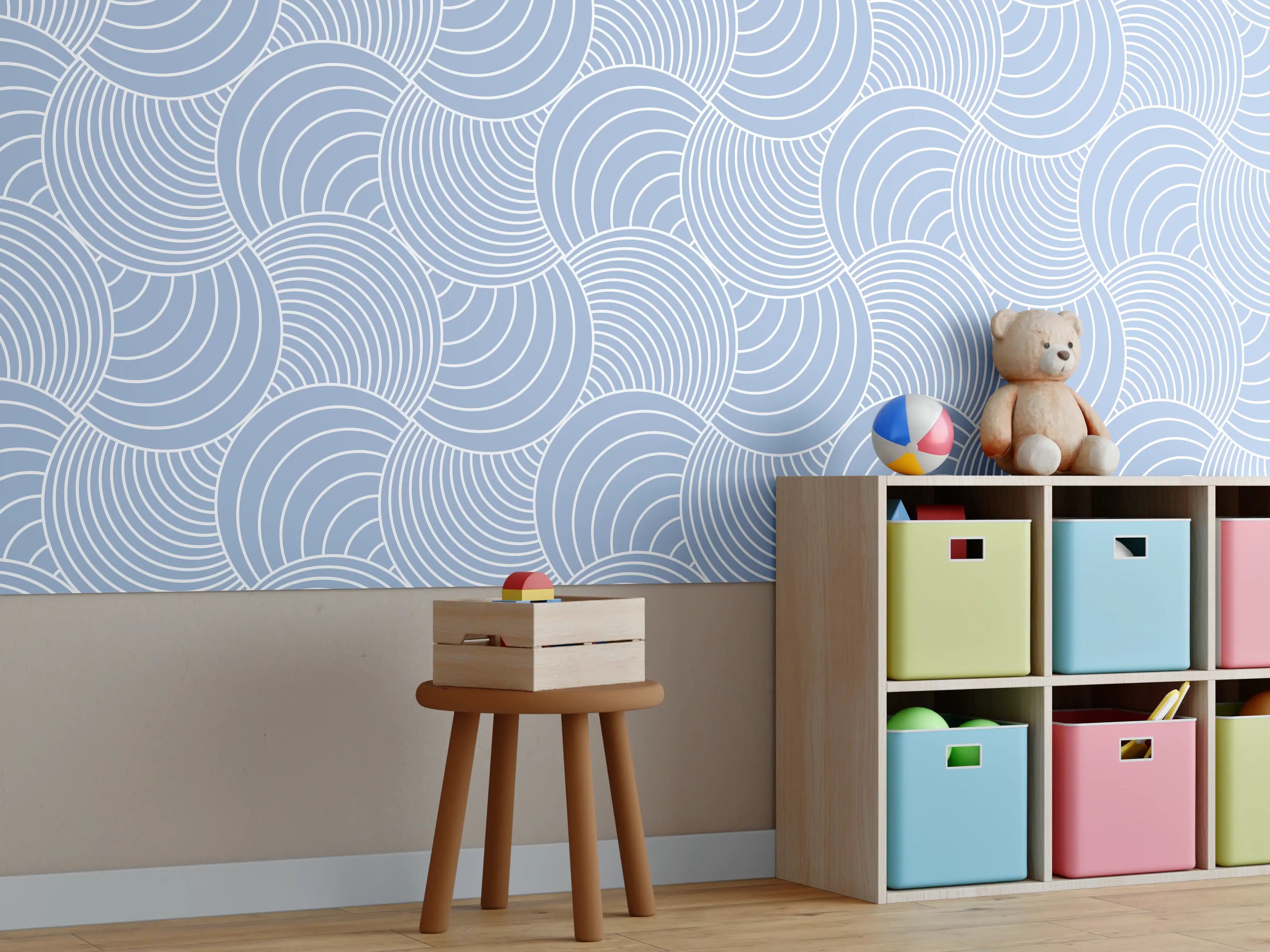 Kinderzimmer Wandgestaltung - Beruhigendes Blau-Wellendes Design