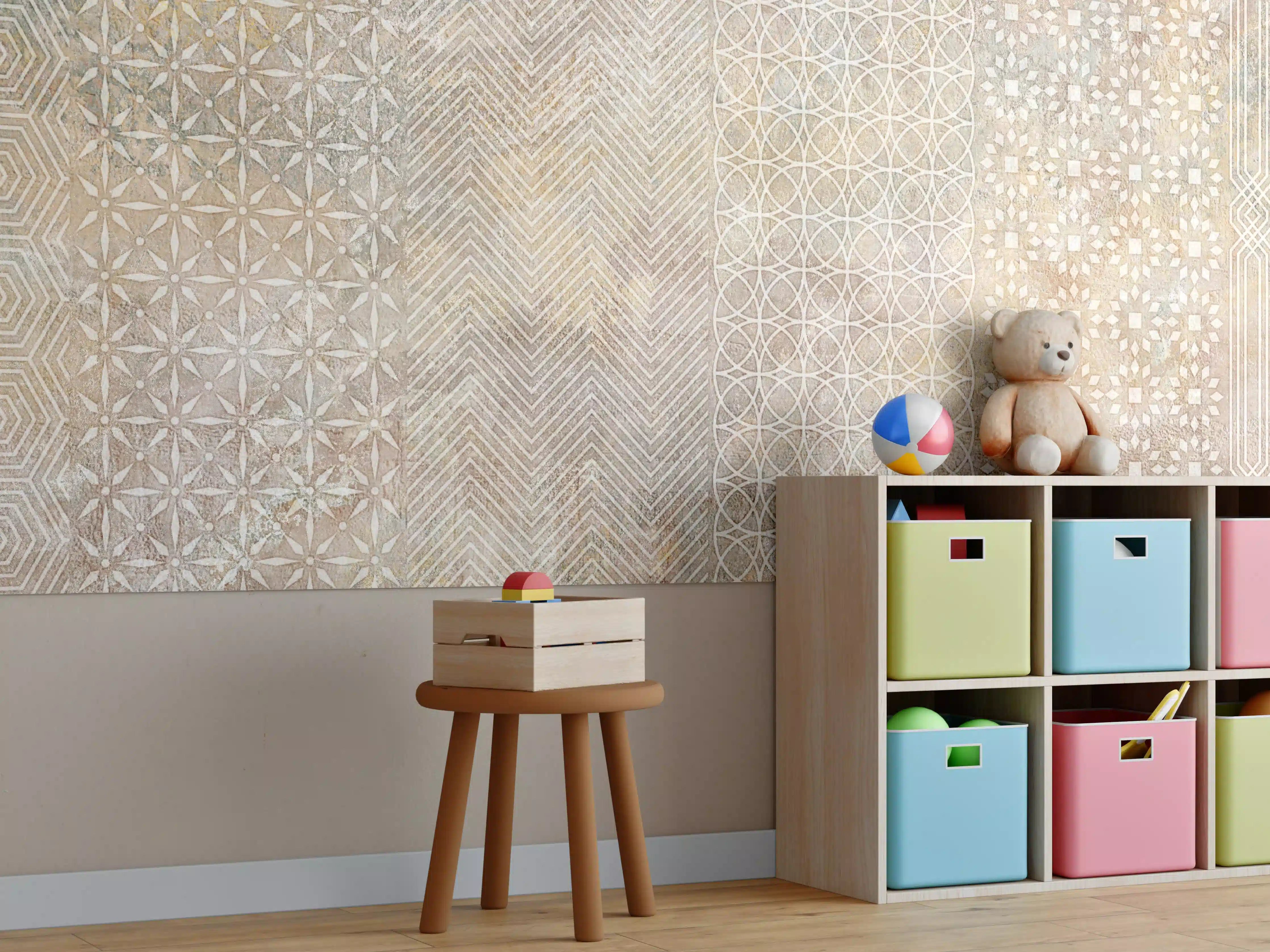Kinderzimmer Wandgestaltung - Betonstein Mosaikfliesen Zement