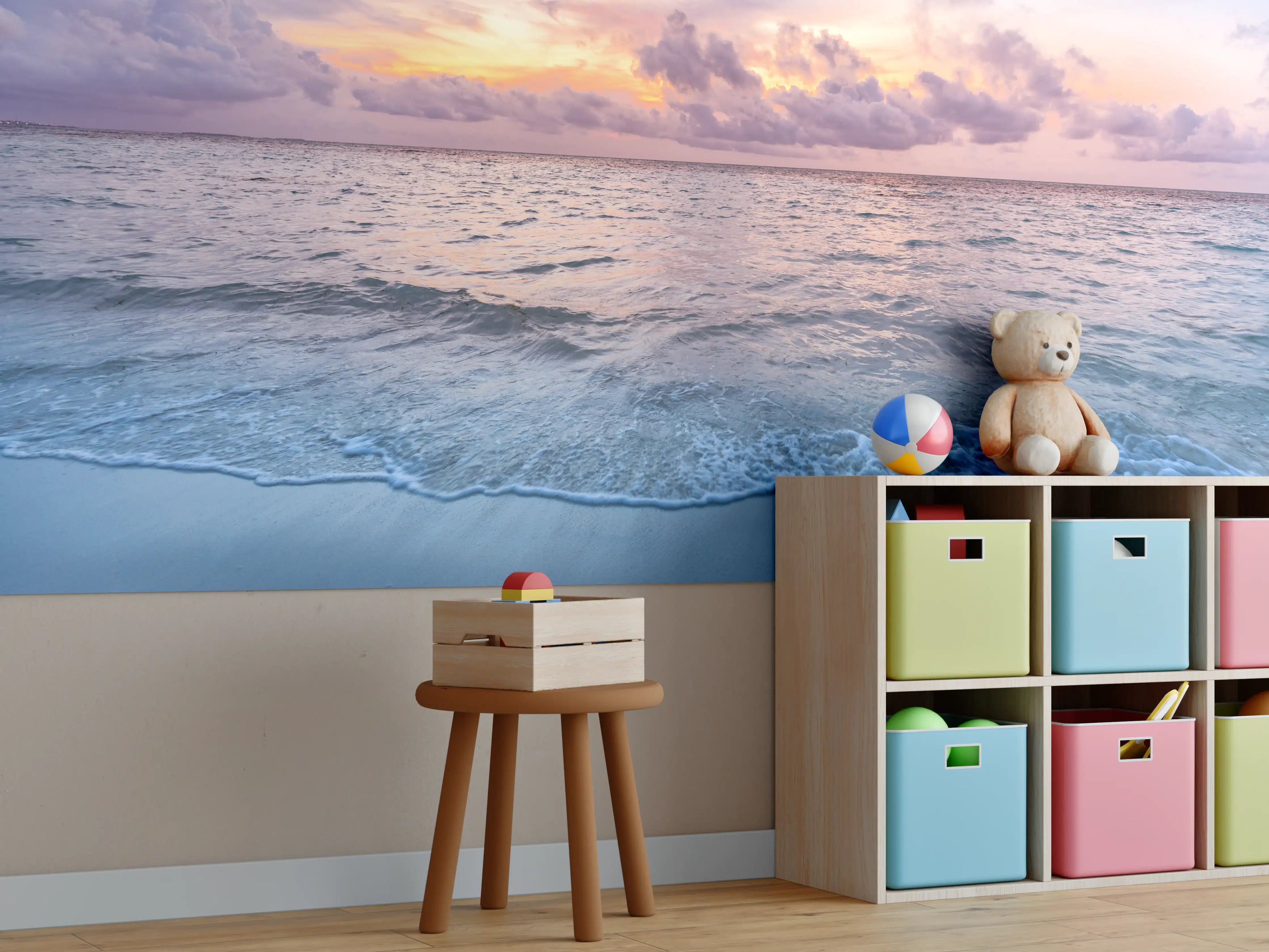 Kinderzimmer Wandgestaltung - Bewölkter Sonnenuntergang am Strand