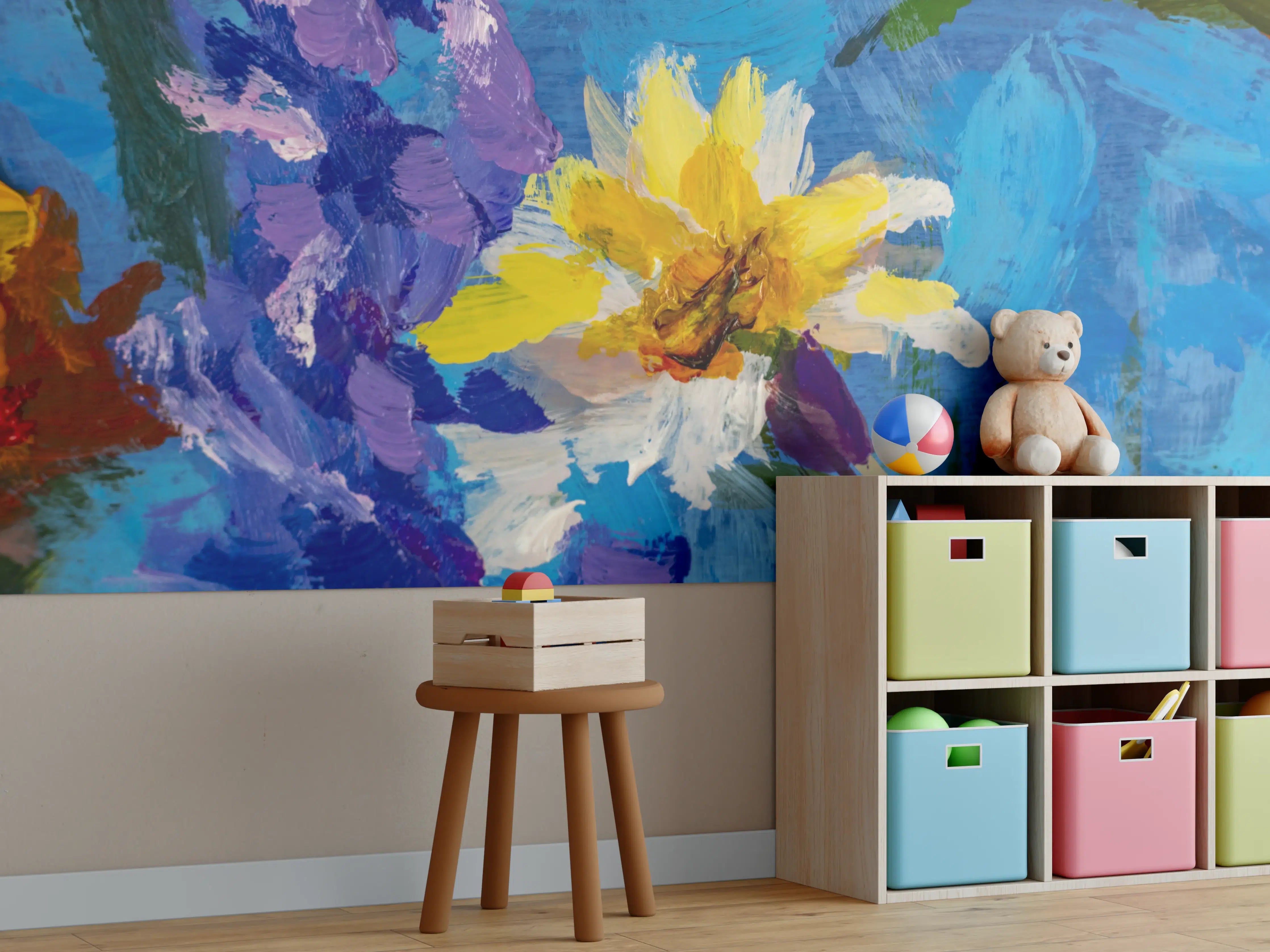 Kinderzimmer Wandgestaltung - Bezaubernde Blumenmalerei in lebendigen Farben