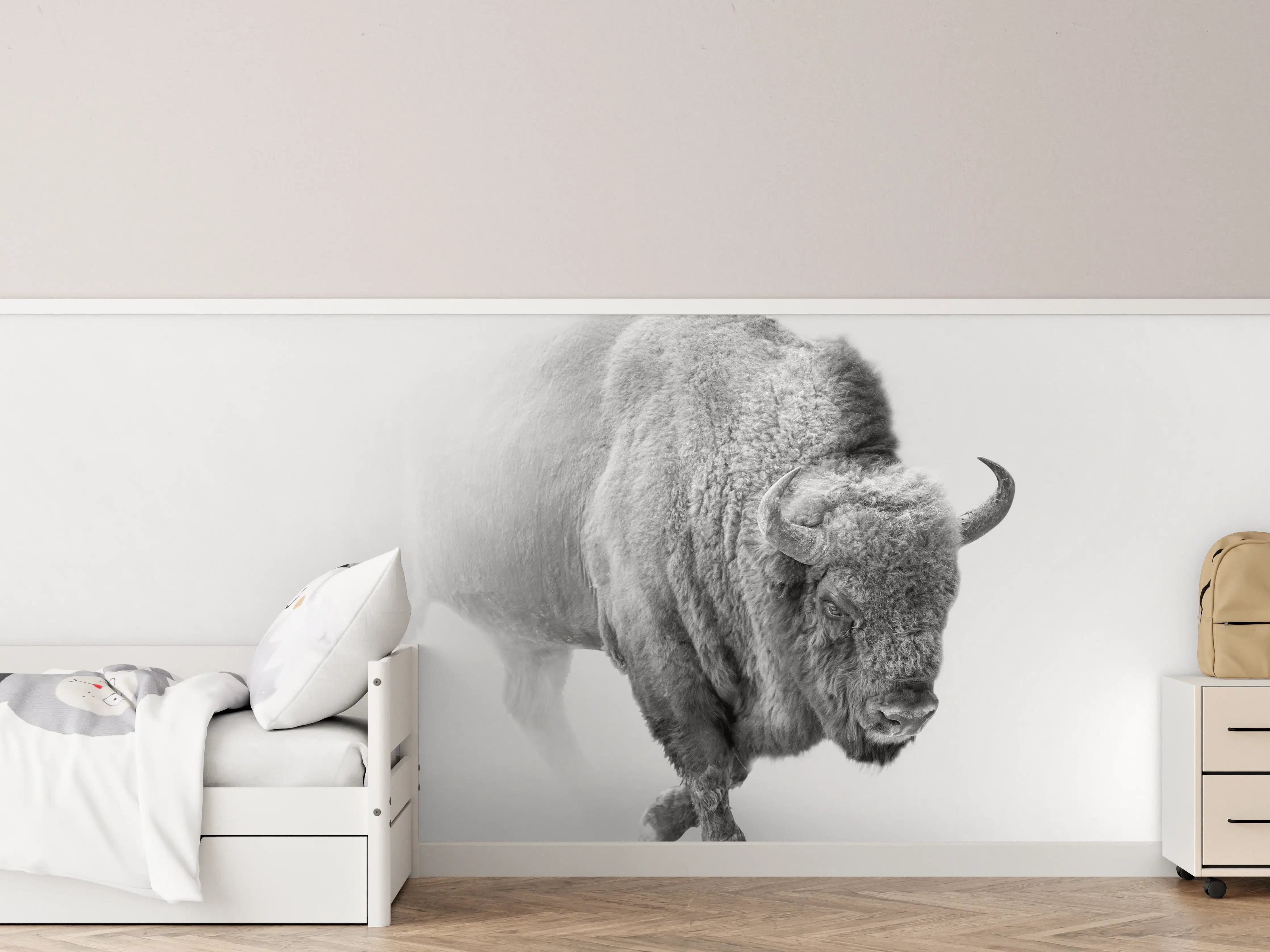 Kinderzimmer Wandgestaltung - Bison Graustufenbild