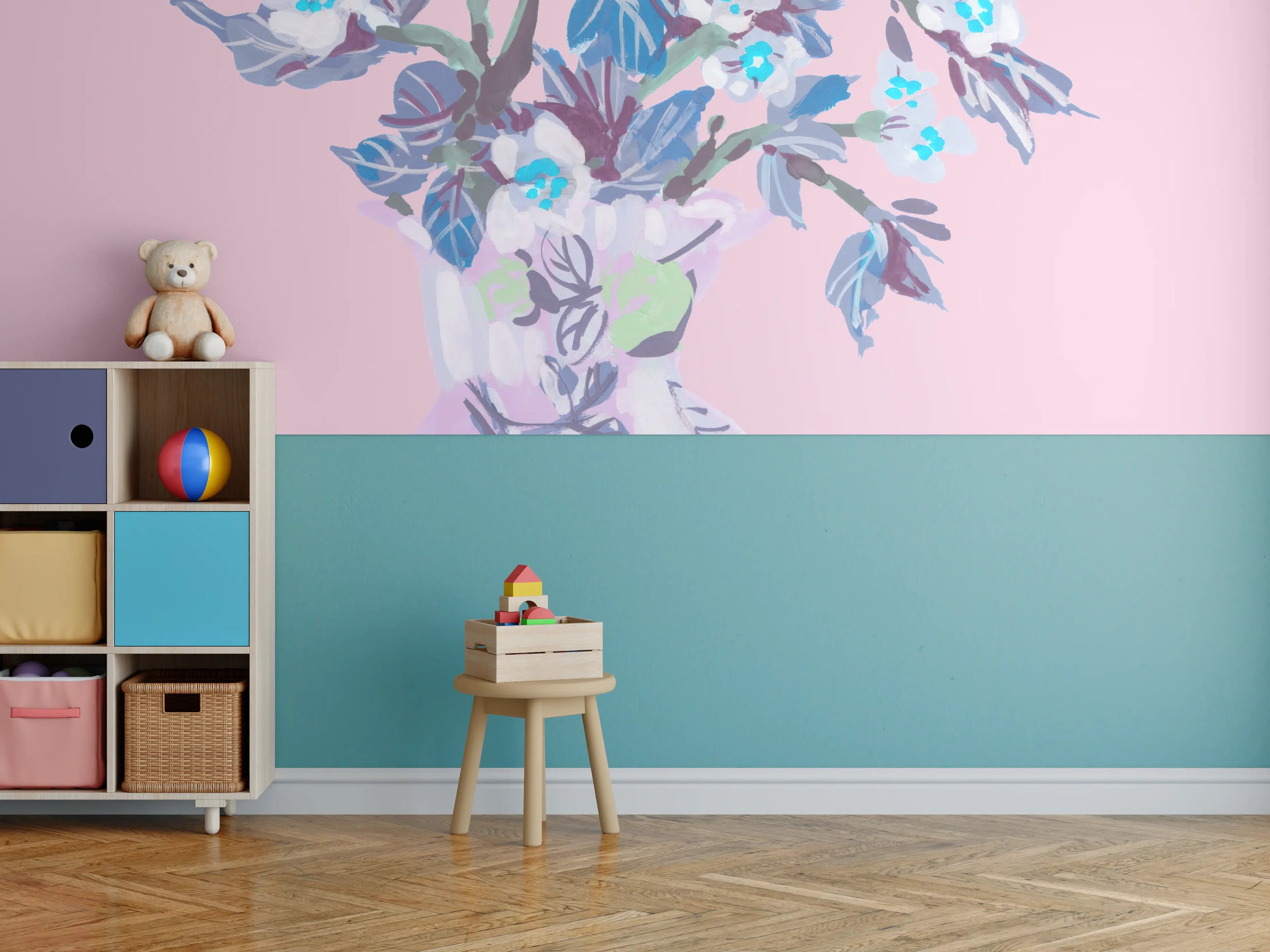 Kinderzimmer Wandgestaltung - Bläuliche Apfelblüte - Gemälde