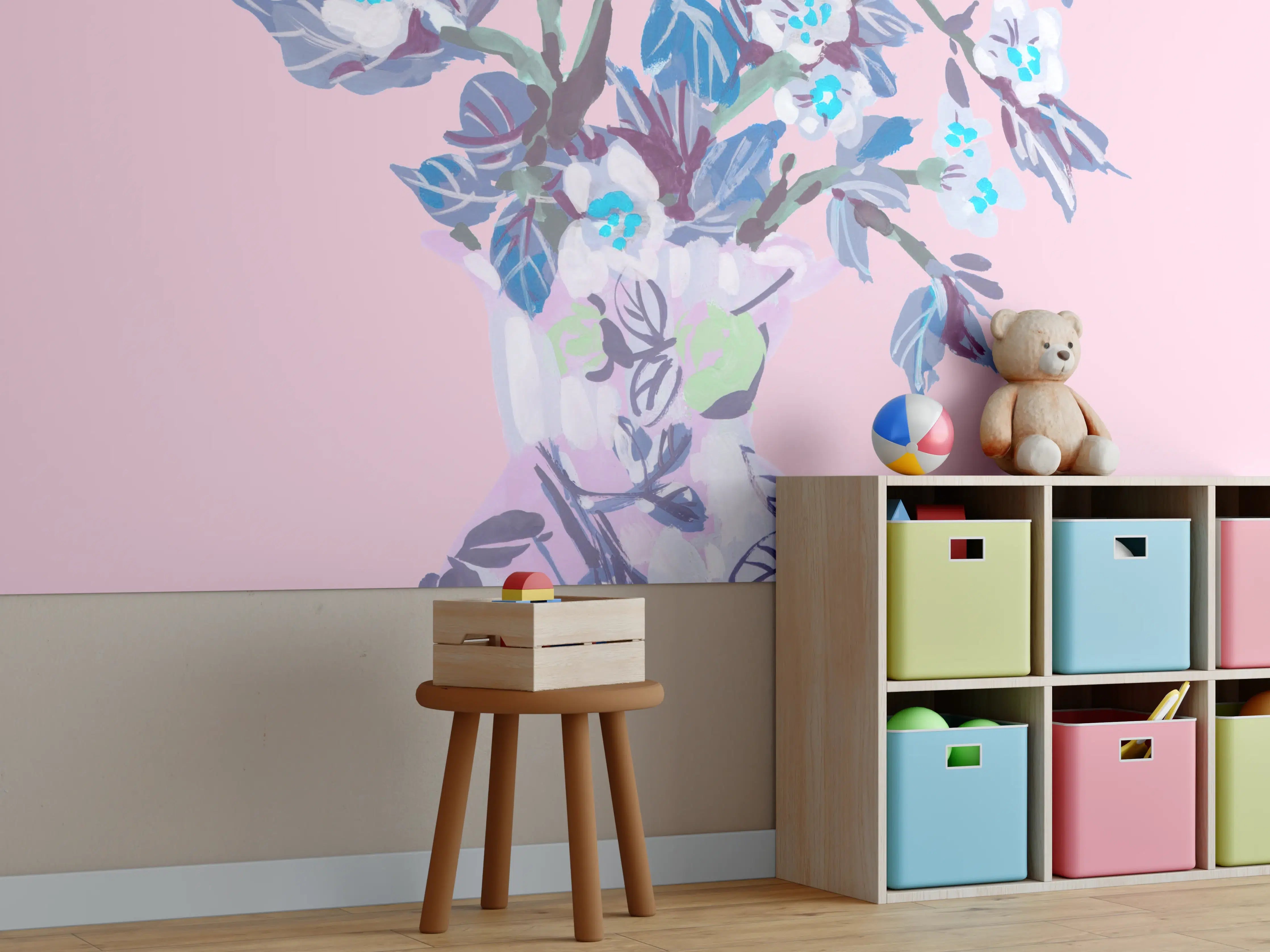 Kinderzimmer Wandgestaltung - Bläuliche Apfelblüte - Gemälde