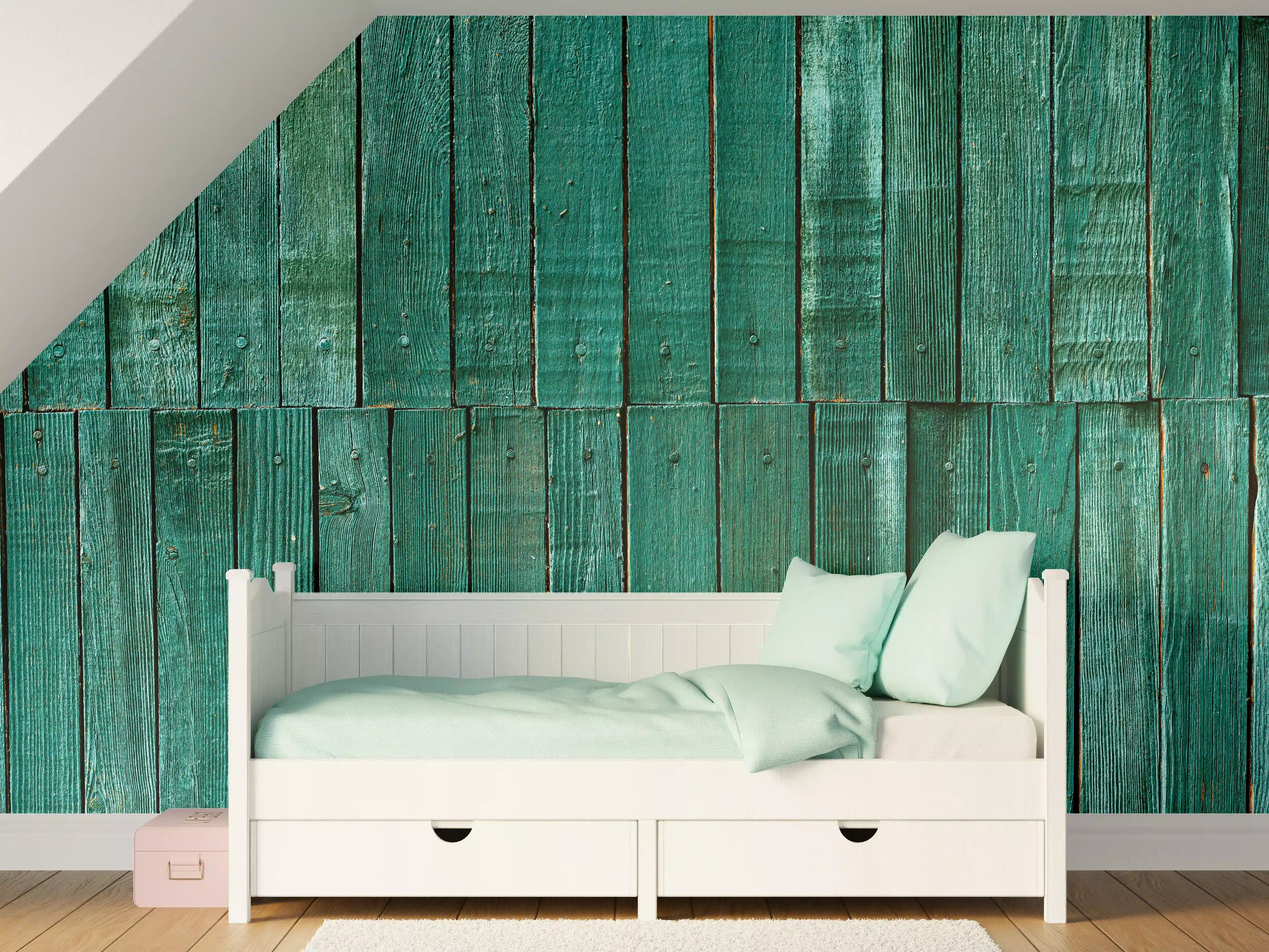 Kinderzimmer Wandgestaltung - Bläuliche Holzbretter