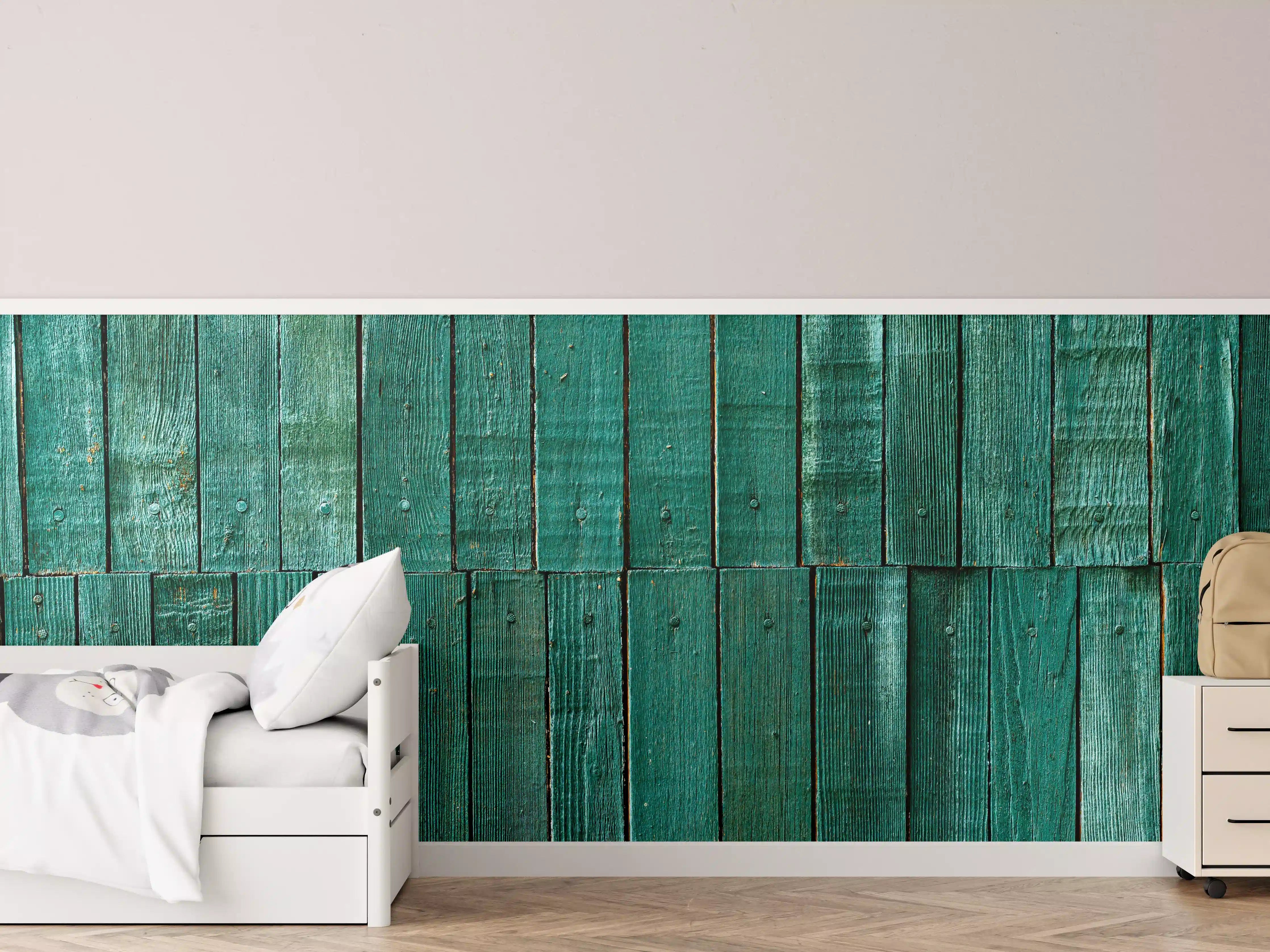 Kinderzimmer Wandgestaltung - Bläuliche Holzbretter