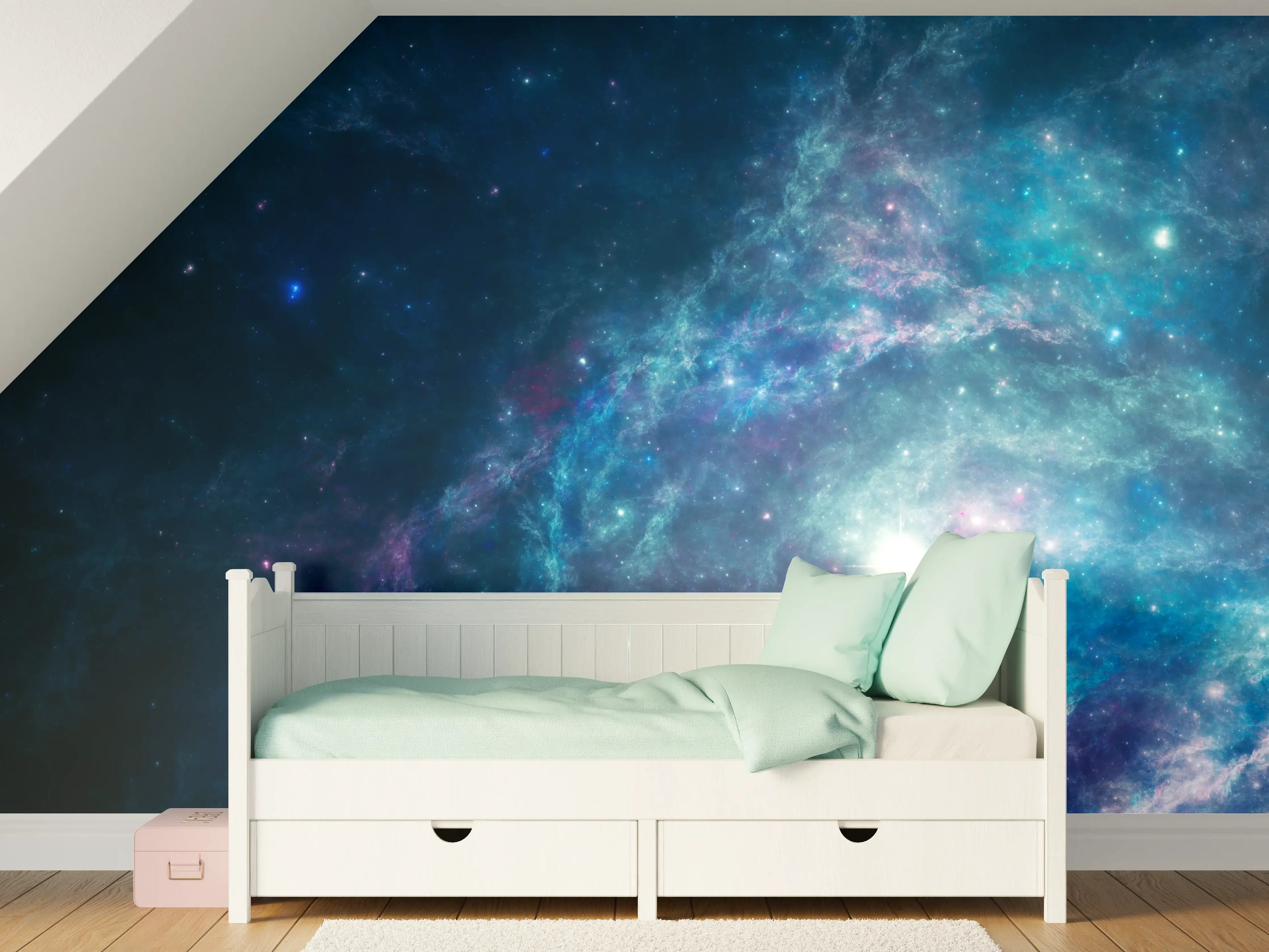 Kinderzimmer Wandgestaltung - Bläulicher epischer Kosmos