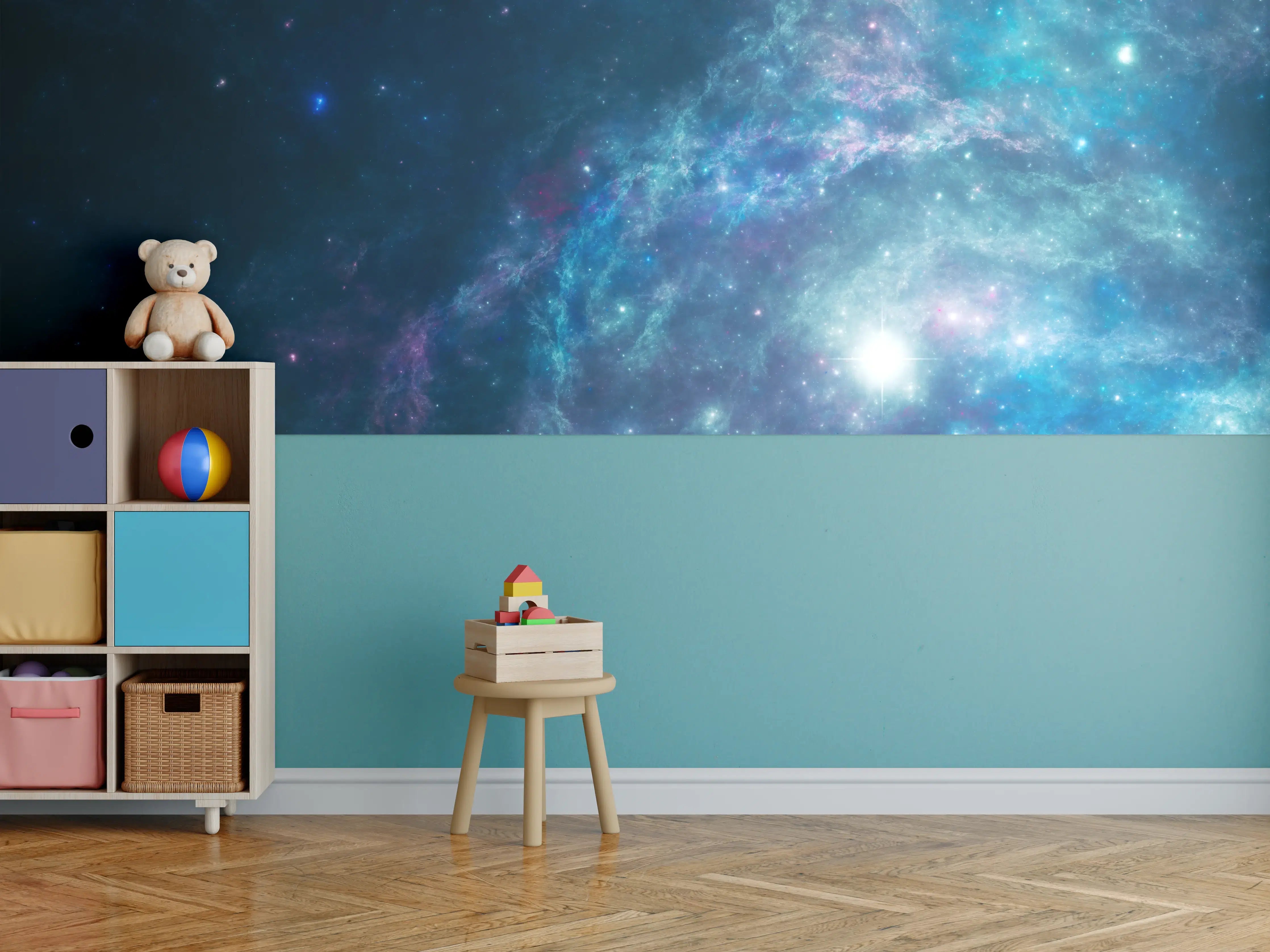 Kinderzimmer Wandgestaltung - Bläulicher epischer Kosmos